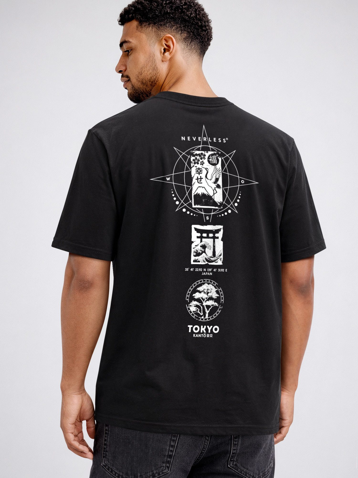 Neverless Oversize-Shirt Herren T-Shirt - Japan Kompass - Oversized Relaxed Fit Sommer mit Print