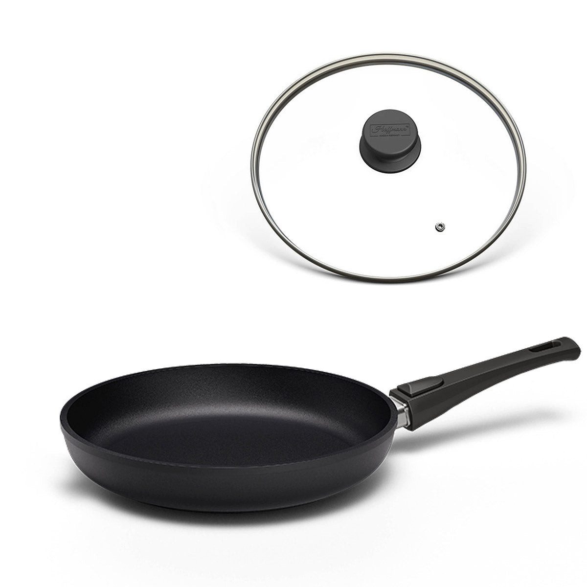 Hoffmann Germany Bratpfanne STONIQ PFAS-frei Ø 20 cm Aluguss Pfanne Induktion – Made in Germany, Aluguss (Set, 2-tlg., 1x Bratpfanne Ø 20 cm + 1x Deckel), abnehmbarer Griff, backofenfest 300°C, spülmaschinengeeignet, 0,8 l