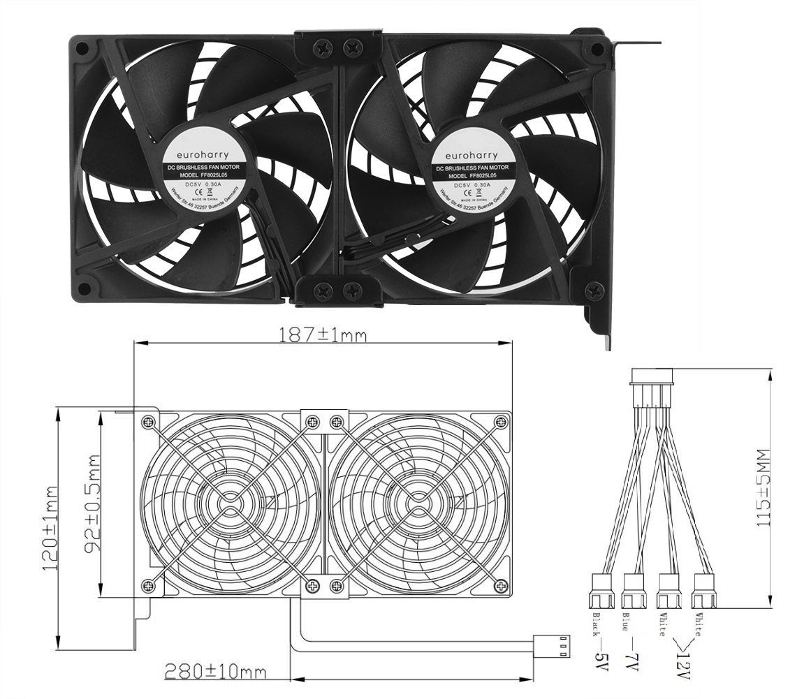 euroharry Mini USB-Ventilator Grafikkarten-Lüfter2 x 92 mm -Hoher Luftstrom Lüfter