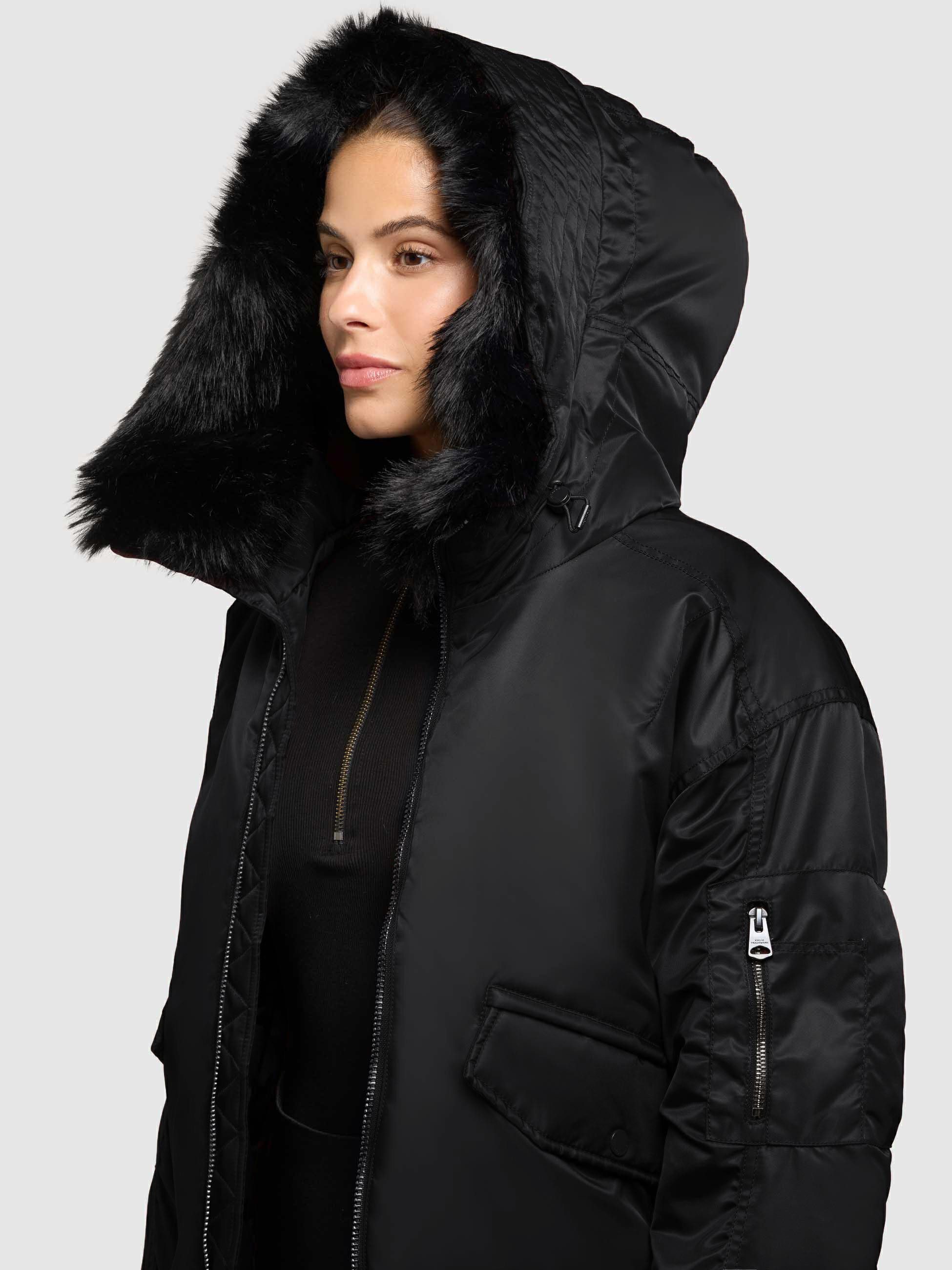 khujo Bomberjacke Cela Oversize Winterjacke mit abnehmbarem Kunstpelz-Besatz