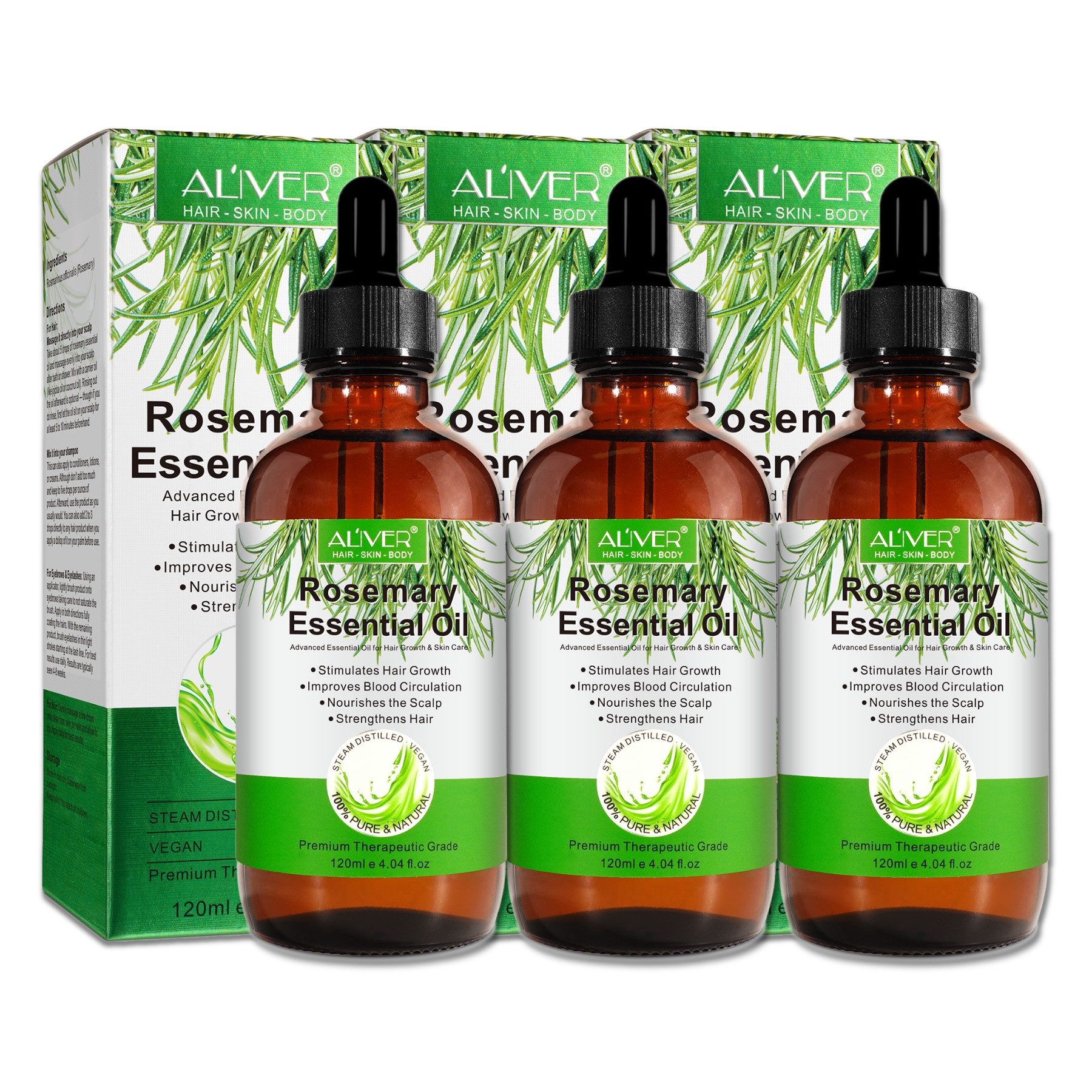 ALIVER Haaröl Rosmarinöl Ätherisches Öl Haarwachstum Haarpflege Hautpflege Set 120ml, 3-tlg., Haarwachstums, Haarpflege