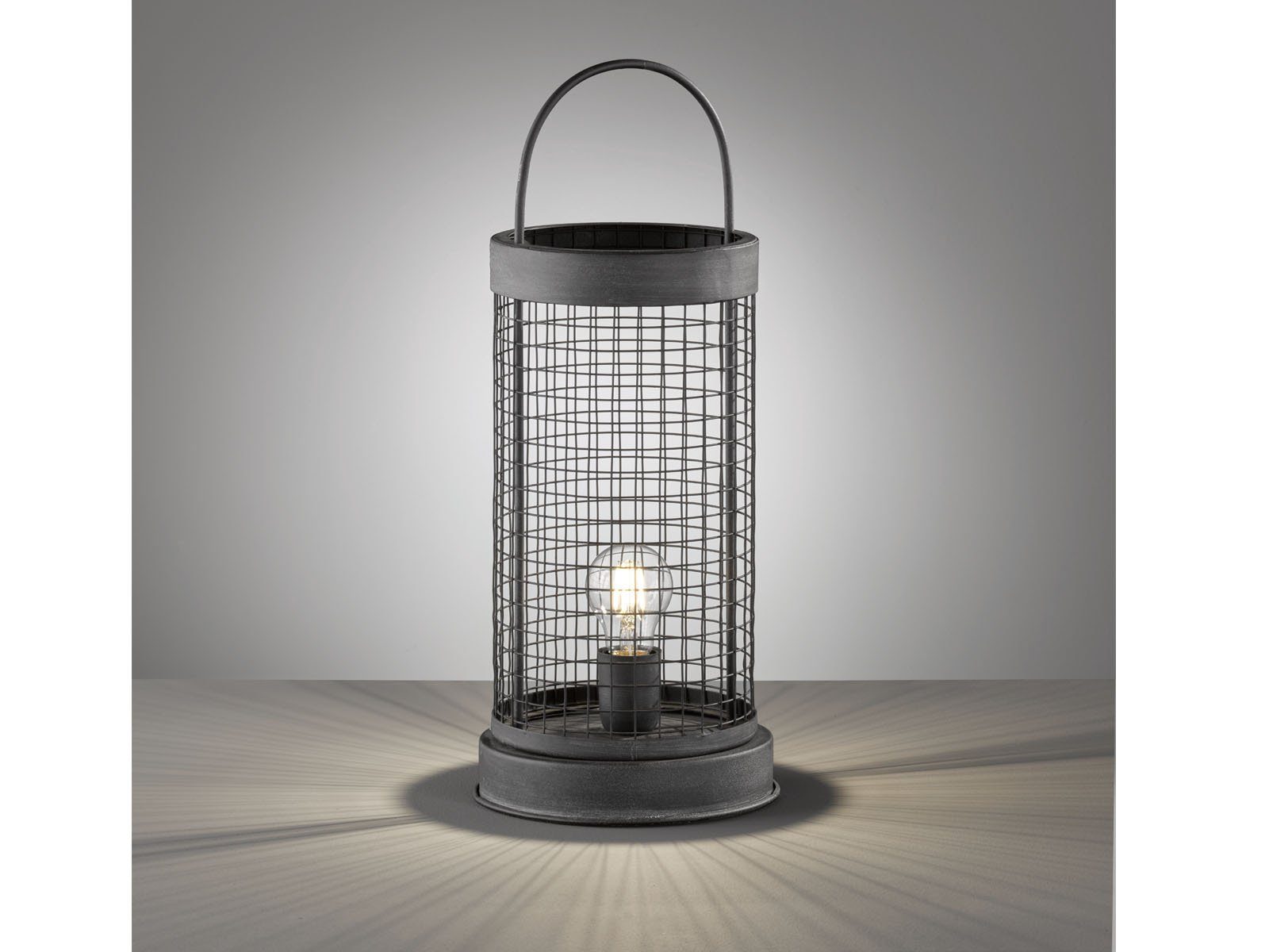 easy! BY FHL LED Hockerleuchte, LED wechselbar, Warmweiß, Industrial Bodenlampe innen, Boden-laterne Gitter Lampenschirm H: 52cm