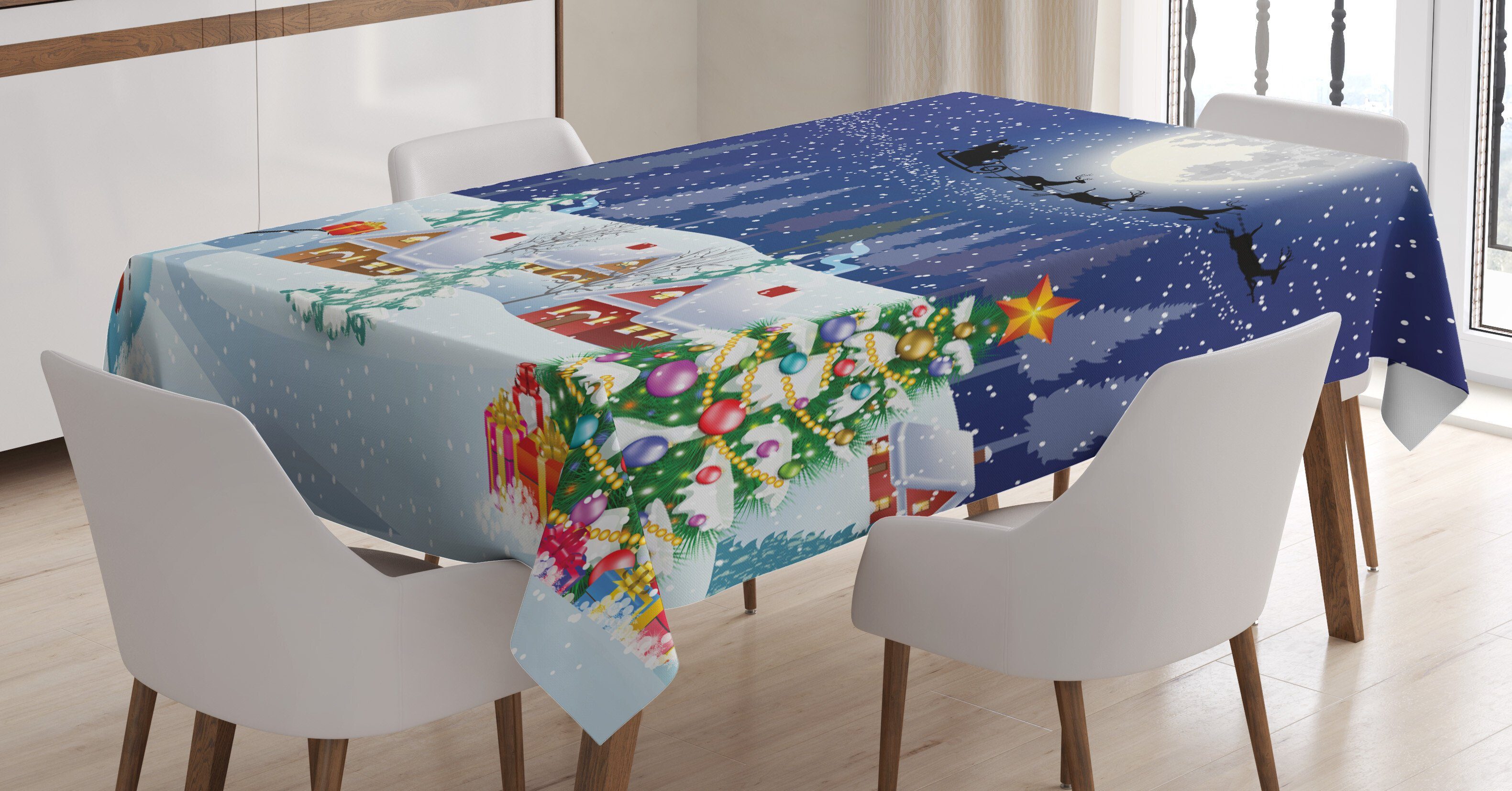 Abakuhaus Tischdecke Farbfest Waschbar Für den Außen Bereich geeignet Klare Farben, Weihnachten Winterlandschaft | Tischdecken