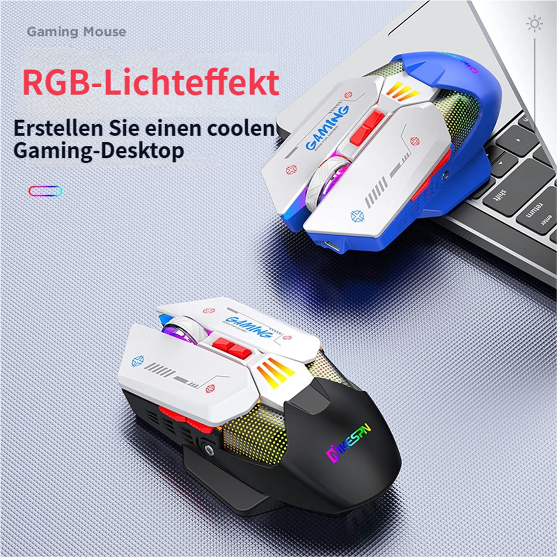 KINSI Gaming Maus 2.4G Kabellos + Kabelgebunden,mit RGB,10000 DPI Maus (kabelgebunden, Makro-Programmierbar,Ergonomisches Design für PC/PS/Laptop)