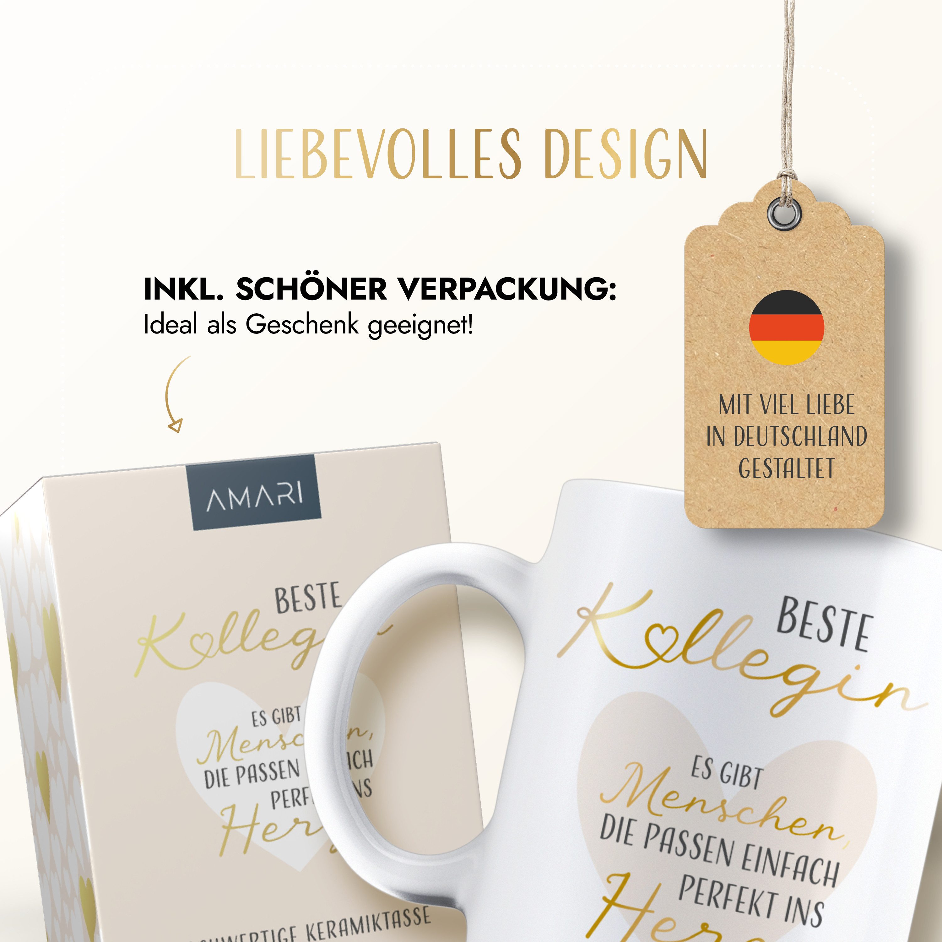 Amari Tasse Beste Kollegin Spruch Gold, Geschenk Arbeitskollegin Abschied Danke, Keramik, Kaffeetasse Bürotasse 330 ml Geschenkbox Jobwechsel Dankeschön – Bild 4 von 5