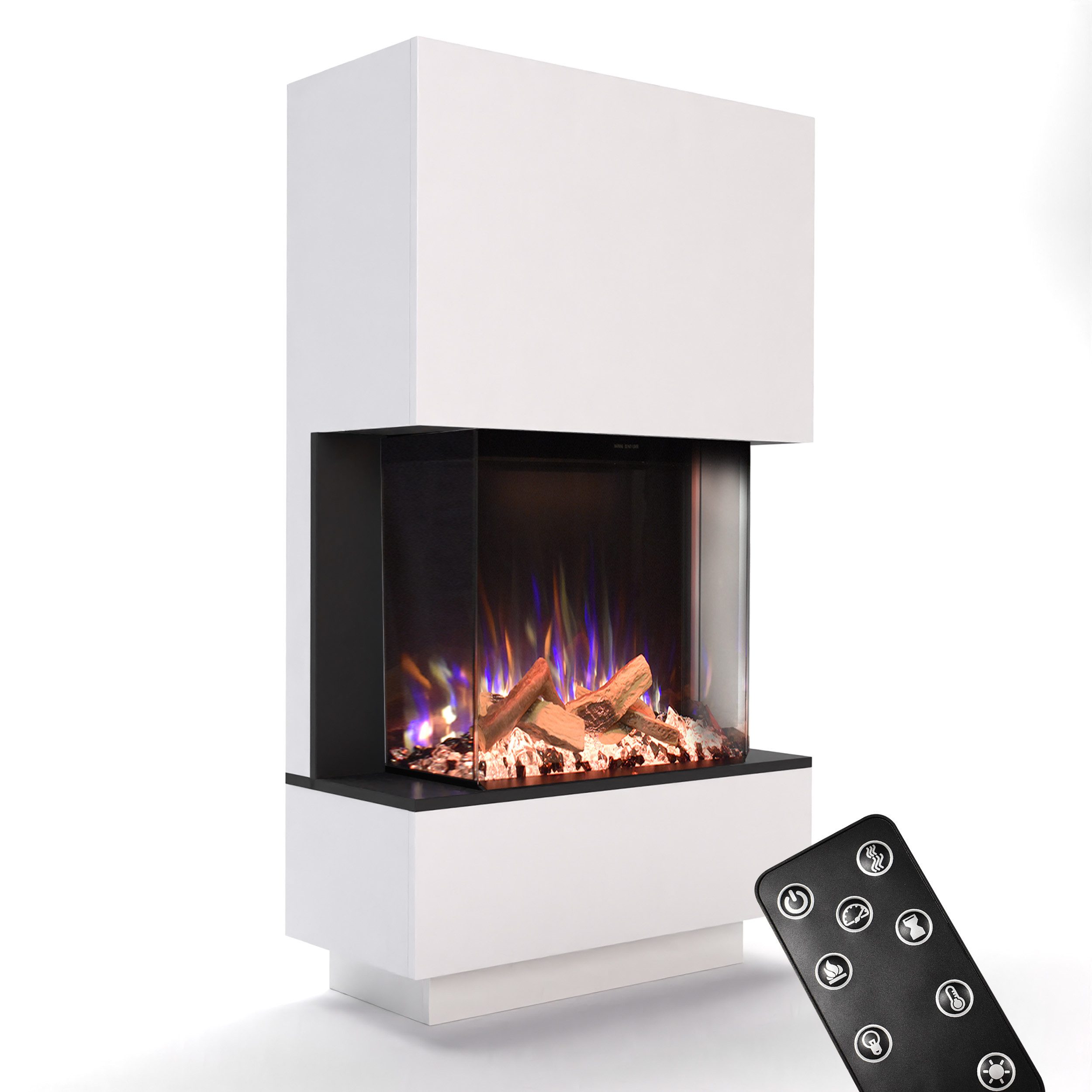 GLOW FIRE Elektrokamin PR14 E-Motion 3D, Elektrischer Kamin mit 3D Feuer mit Heizung, täuschend echte Flamme mit Heizung, 3 Dekorationen