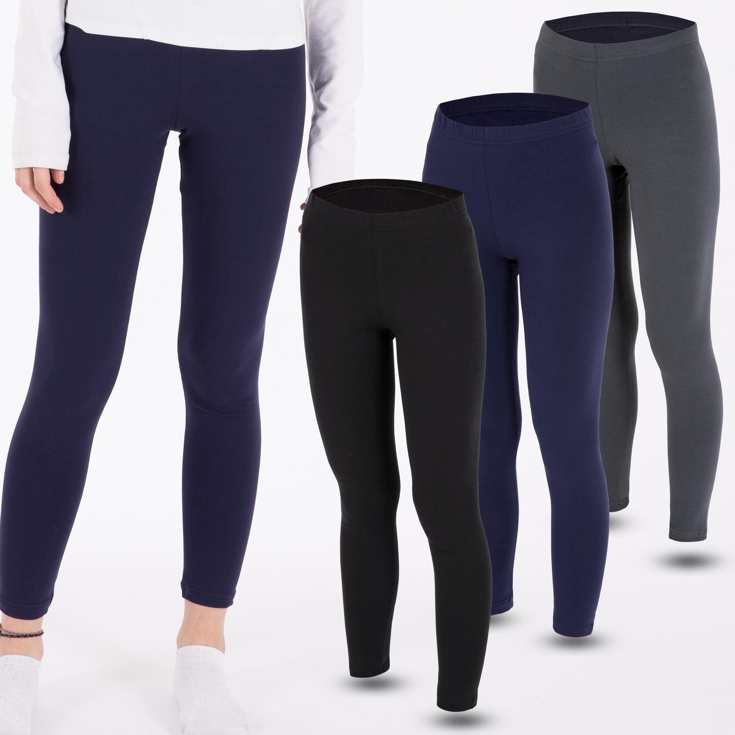 LOREZA Leggings 3 Mädchen Leggings Set lang Baumwolle blickdicht Freizeithose elastisc (3-tlg) elastischer Bund