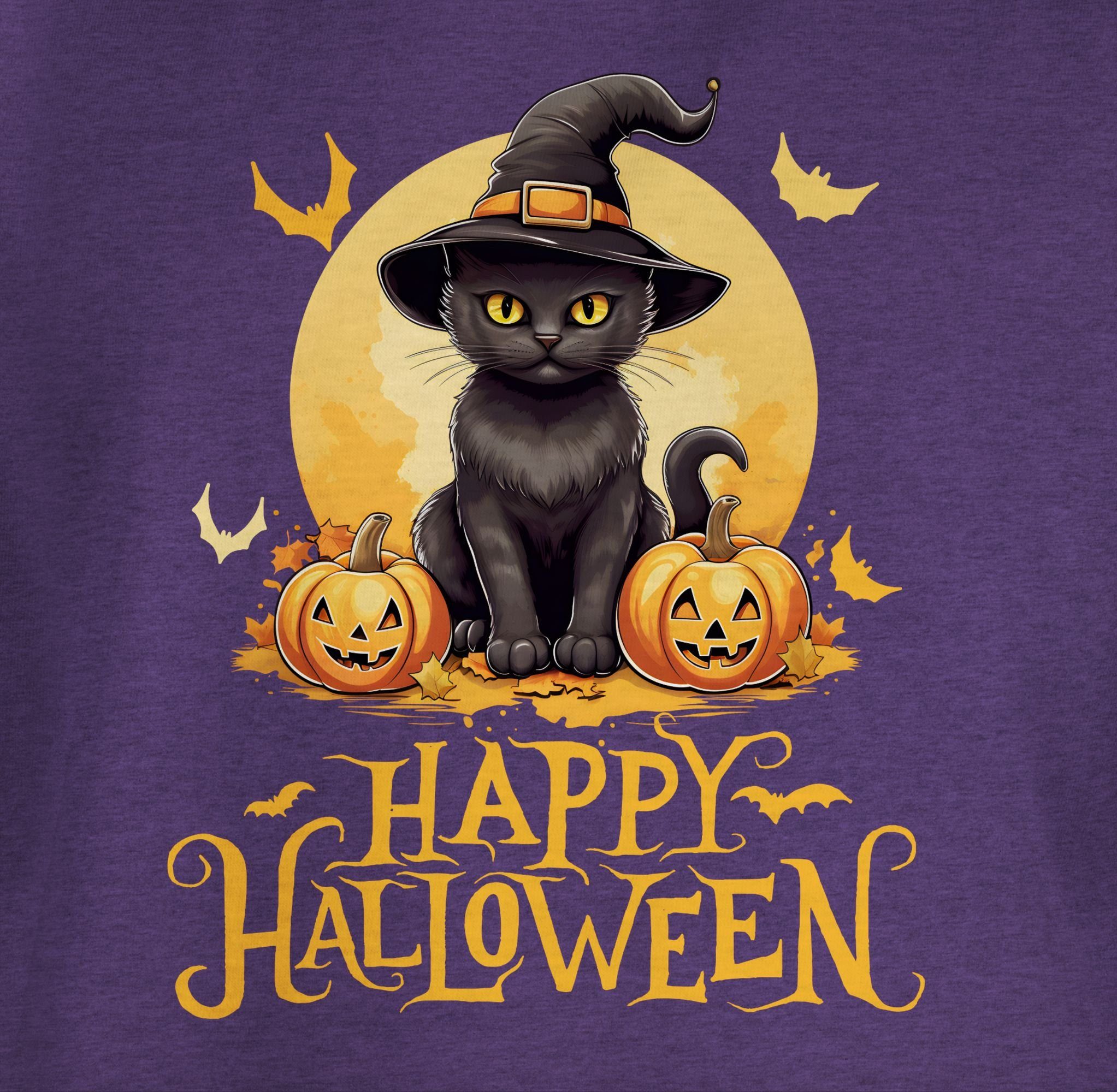 Kinder Lila Happy Hexenhut Cat 01 T-Shirt Kostüme Halloween Meliert Halloween Shirtracer Katzenliebhaber Lustig Katze für