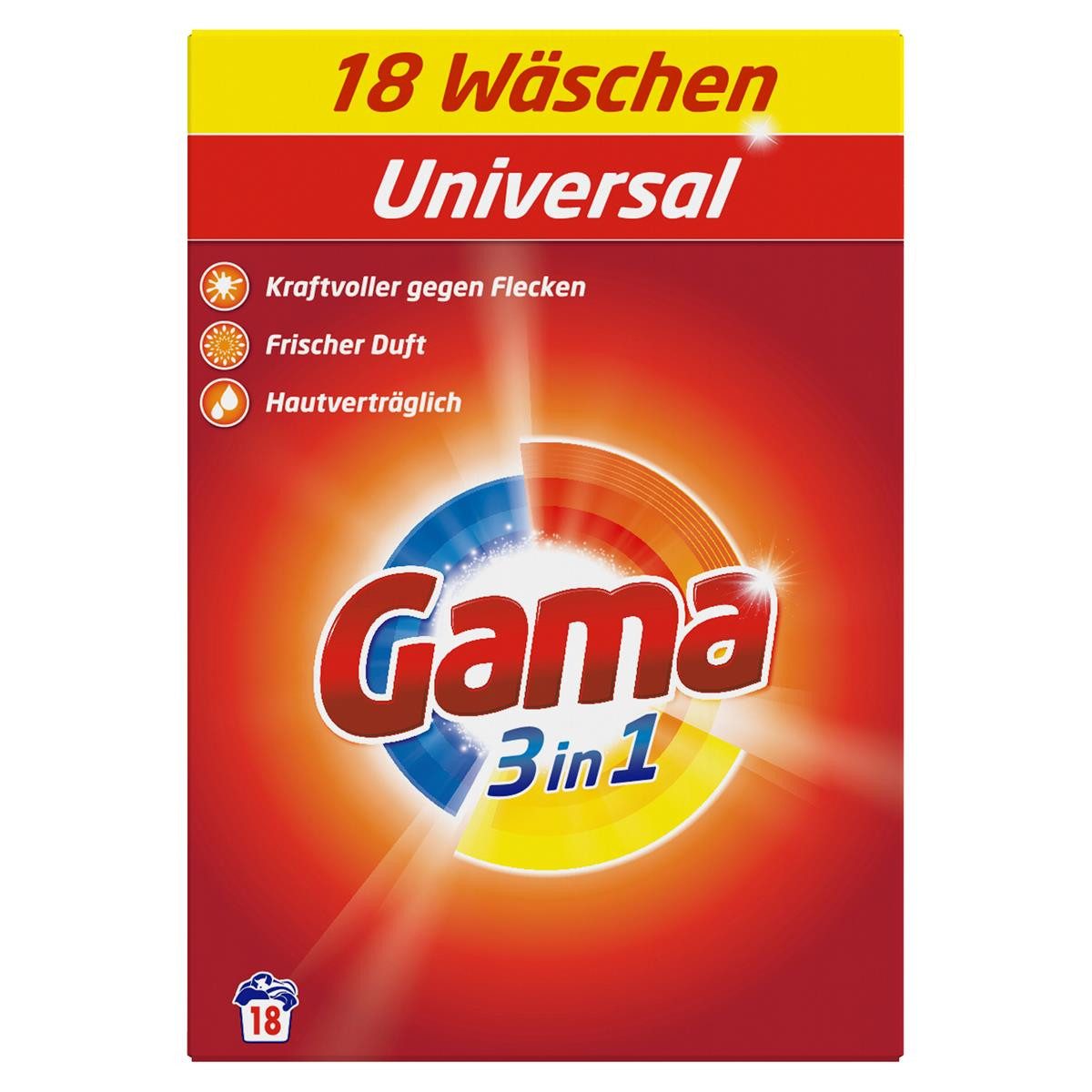 GAMA Gama Waschpulver Universal 3in1 für 18 WL Waschmittel 1,08kg (1er Pack Vollwaschmittel