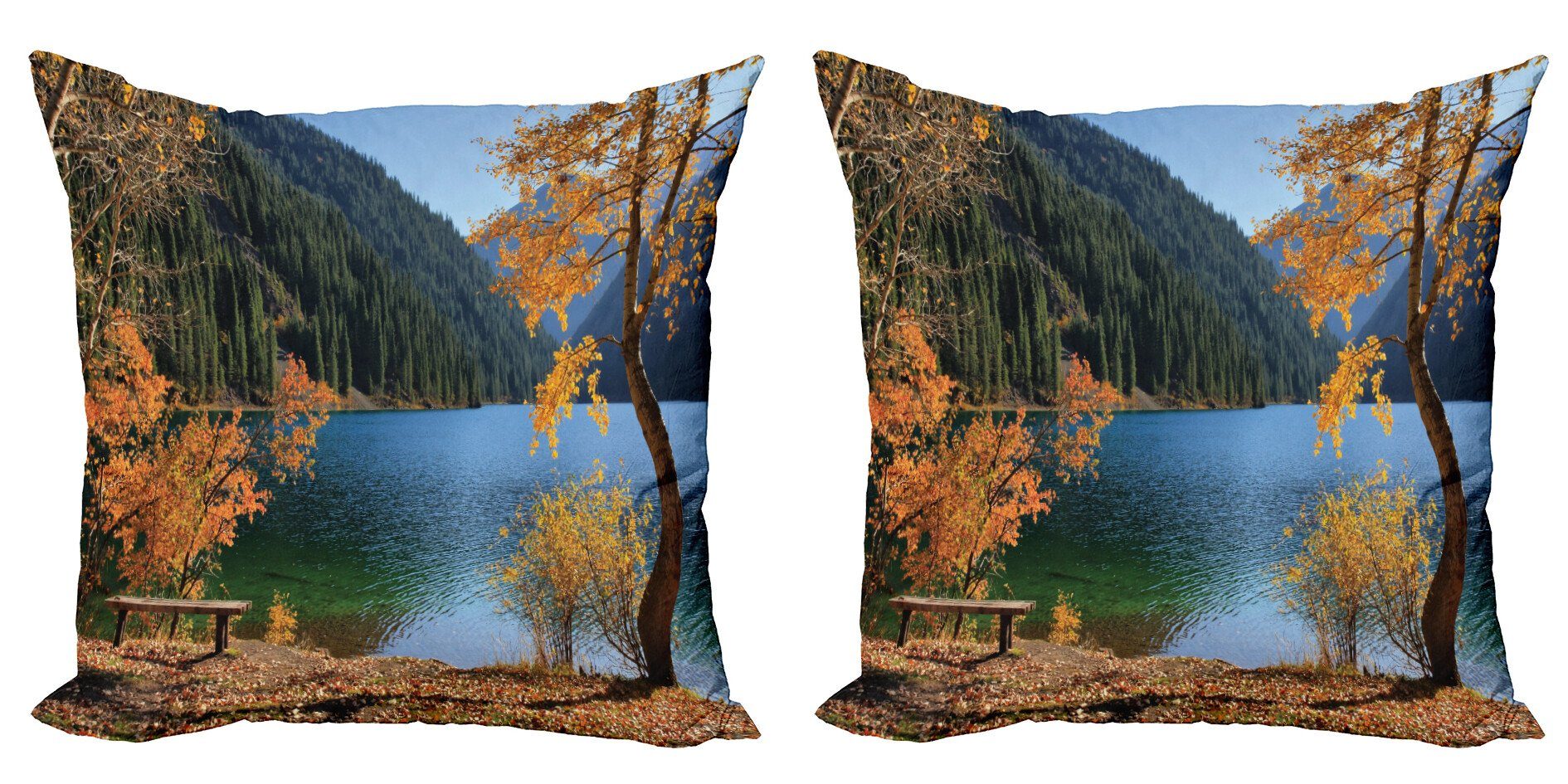 Modern Kissenbezüge Accent Doppelseitiger Autumn Stück), Abakuhaus (2 Lake Tree Digitaldruck, Forest Fallen