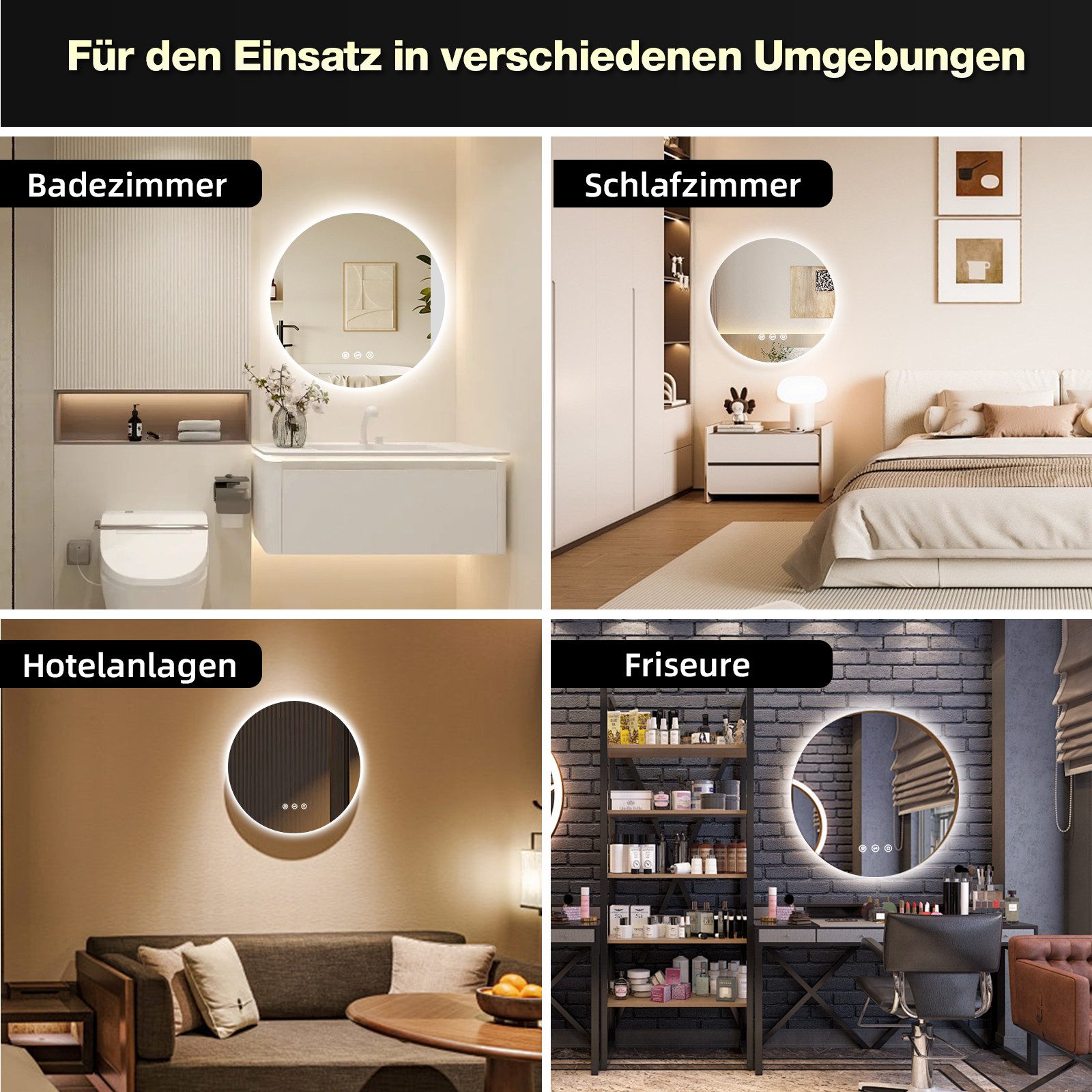 GIMBELEN Badspiegel LED-Badezimmer-Spiegel, 60 cm LED Badspiegel, 3 Farben, dimmbar, Touch, Anti-Beschlag, Memory – Bild 4 von 5