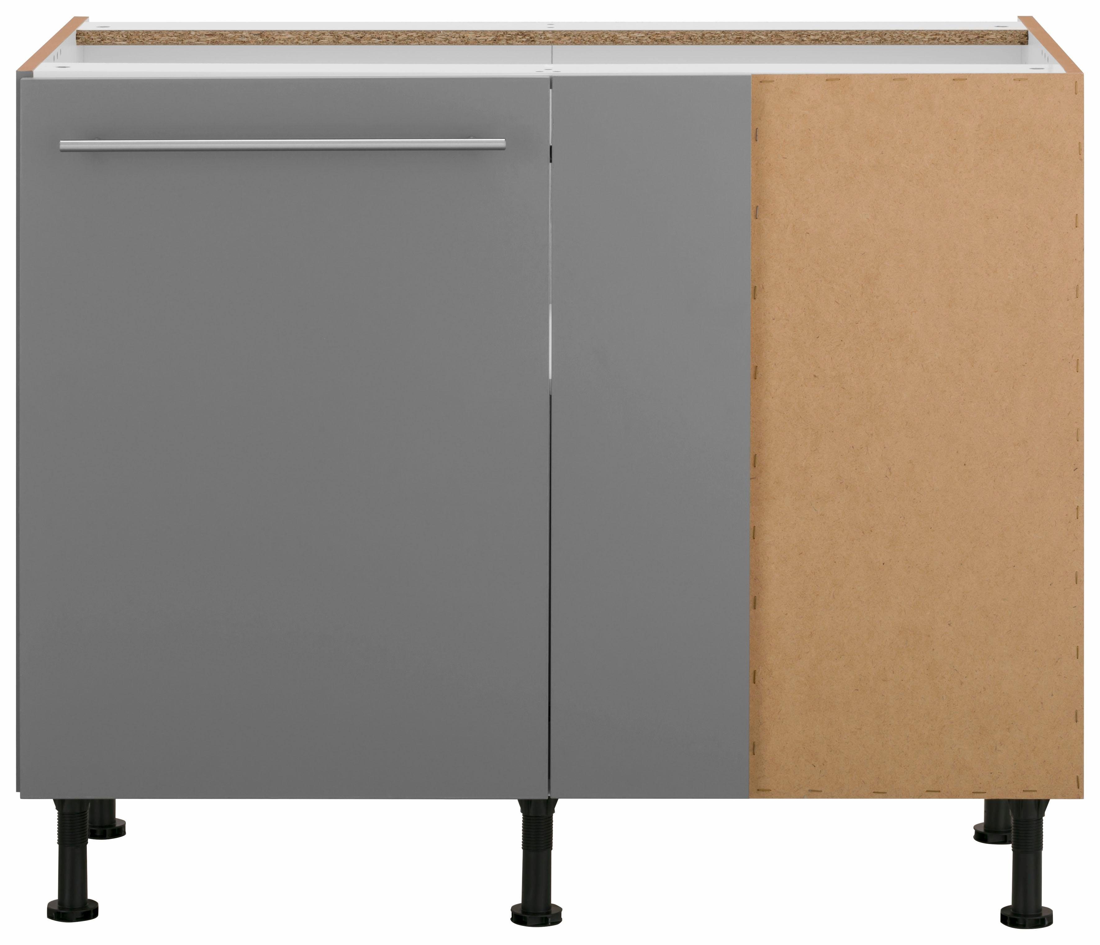 OPTIFIT Eckunterschrank Bern 100 cm breit, mit 1 Tür mit höhenverstellbaren Füßen, mit Metallgriff basaltgrau/basaltgrau | basaltgrau