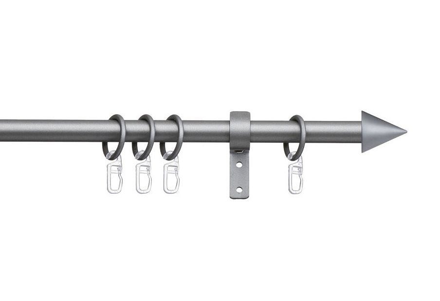 Gardinenstange Kegel, indeko, Ø 16 Komplett-Set inkl. mit Fixmaß, und mm, verschraubt, 1-läufig, Montagematerial Bohren, Stahl, Ringen