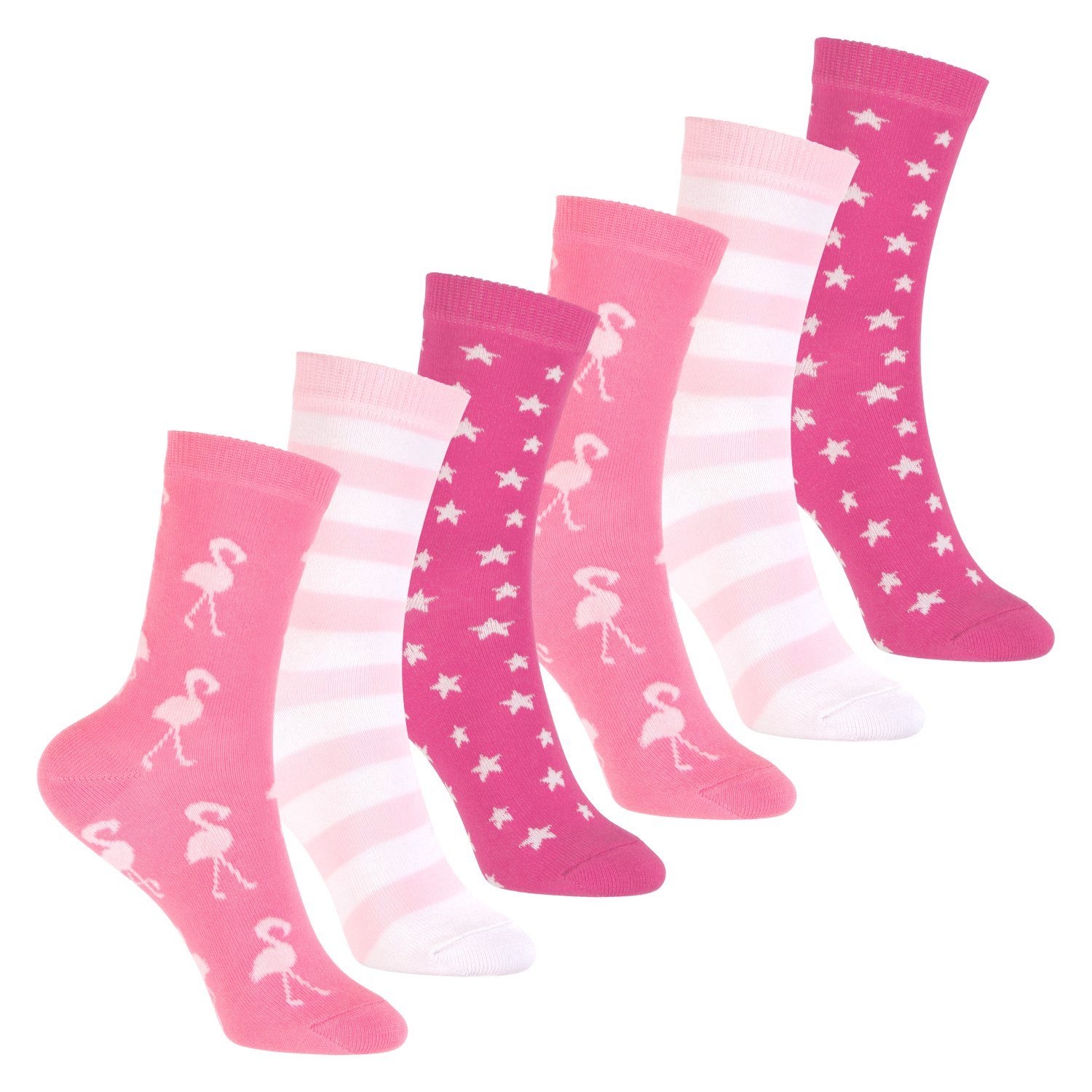 Footstar Basicsocken Bunte Baumwoll Socken für Kinder (6er Pack) Flamingo