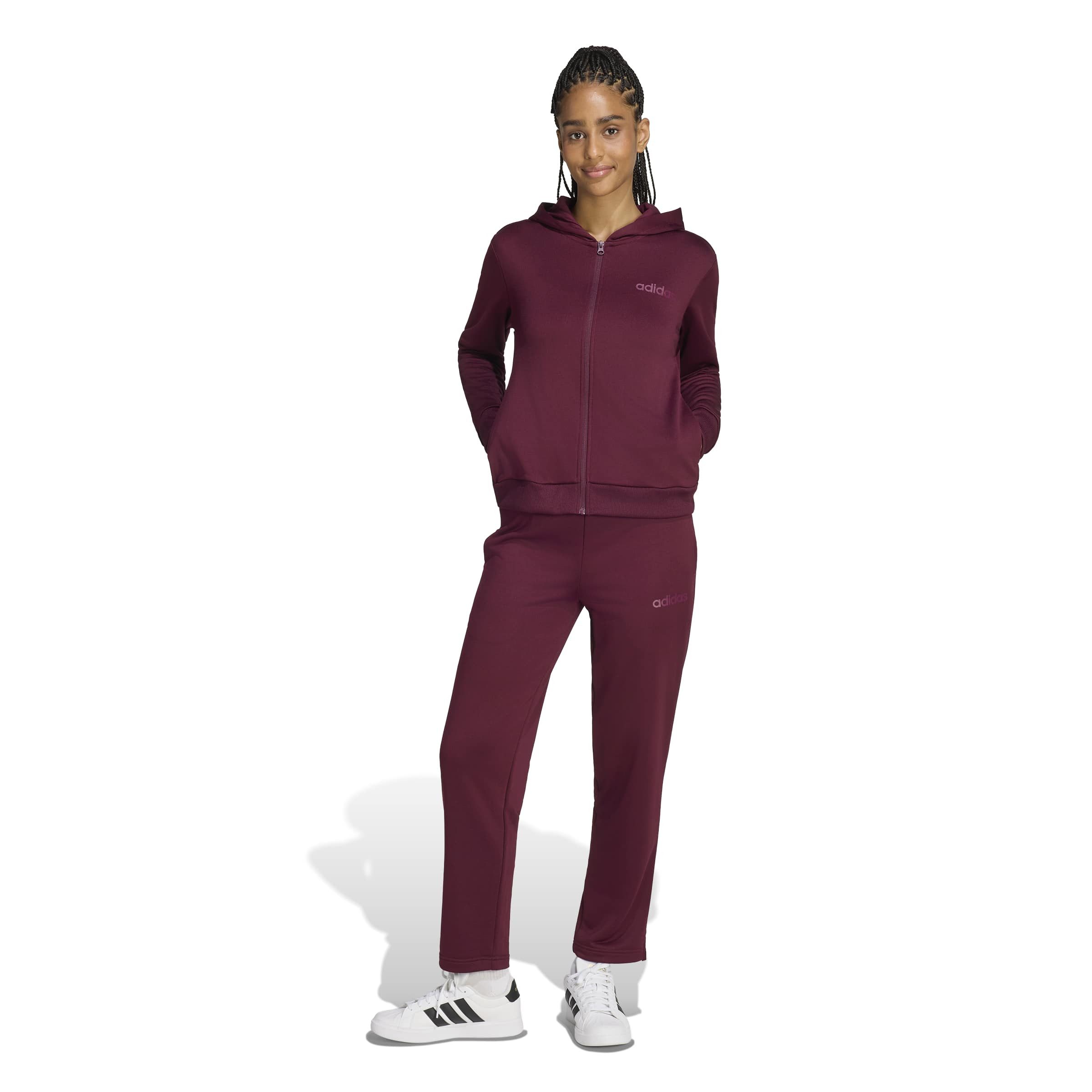 adidas Sportswear Trainingsanzug ESSENTIALS LINEAR (2-tlg), zweiteiliges Set, für Laufen, aus Polyester, mit Rippbündchen