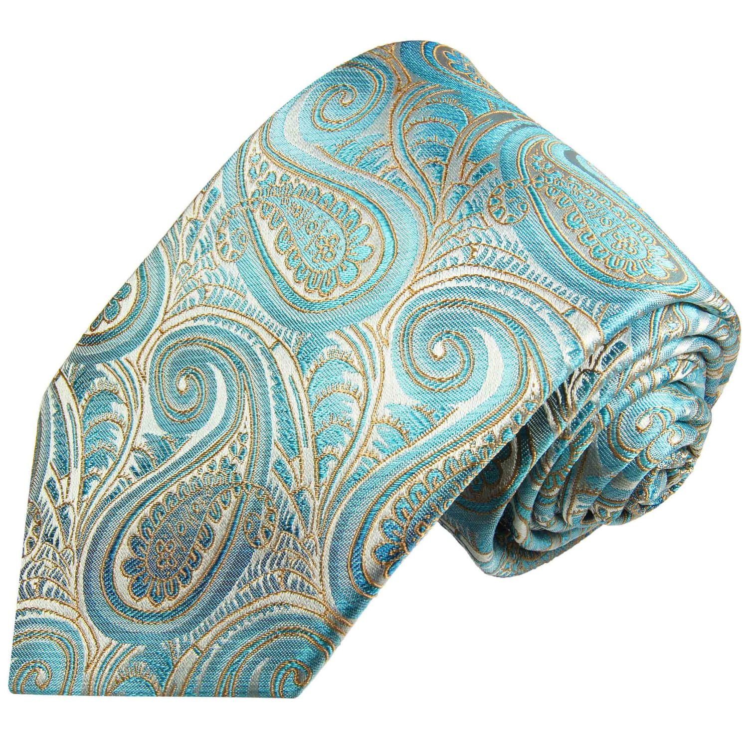 Seidenkrawatte Paul Seide Herren Malone Krawatte Schmal paisley 2016 Schlips türkis 100% (6cm), Elegante brokat