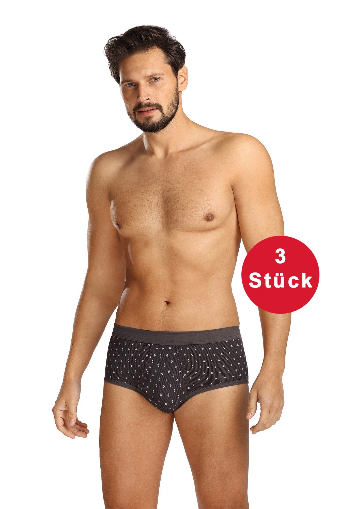 Comte Slip (Set, 3-St., 3er-Pack) Herren Slips Sportslips 3er-Pack mit Eingriff Feinripp Muster