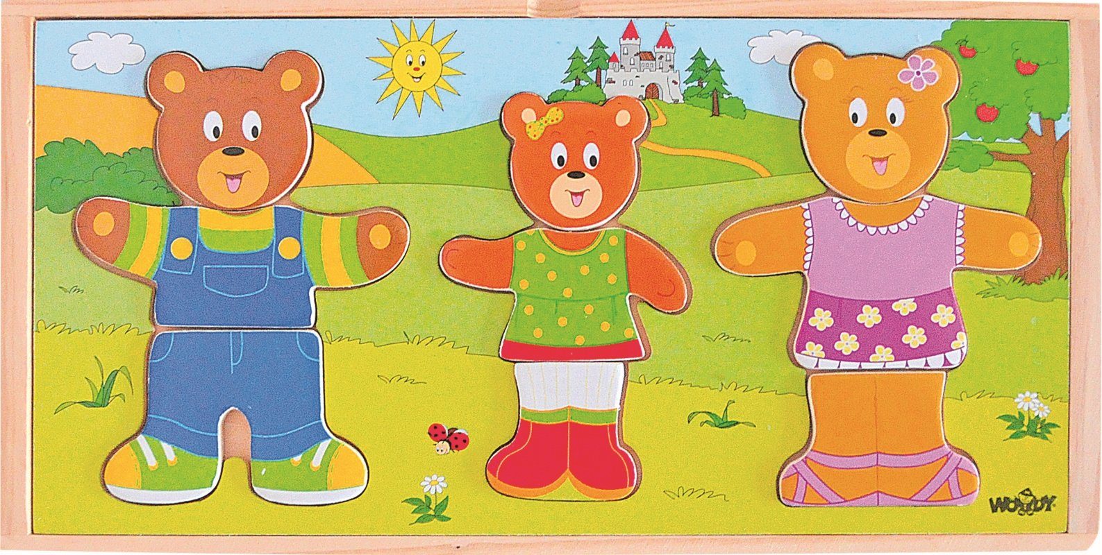Woodyland Lernspielzeug 90810 Holz - Legespiel MIX & Match Dress up "Bär Familie" - 57 tlg