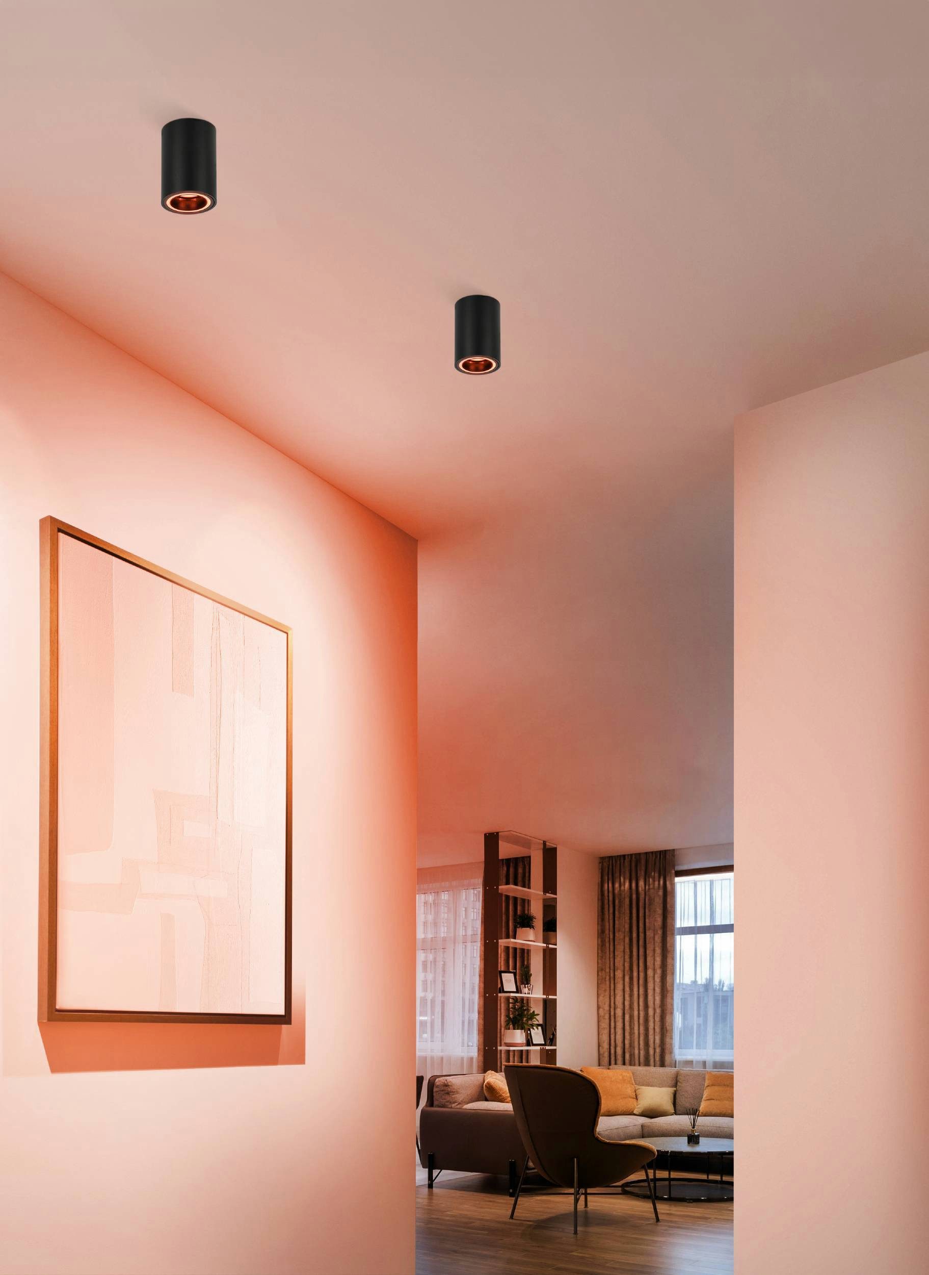 EGLO Aufbauleuchte Carosso-Z Deckenlampe, ZigBee, App und Sprachsteuerung, dimmbar, Metal, CCT - über Fernbedienung, Dimmer, Dimmfunktion, Farbsteuerung, Farbwechsel, Memoryfunktion, RGB, Smart Home, Weckerfunktion, dimmbar über Fernbedienung, mehrere Helligkeitsstufen, LED fest integriert, Aufbauleuchte - H12 x Ø8 cm - schwarz - 1X4,9W inkl.