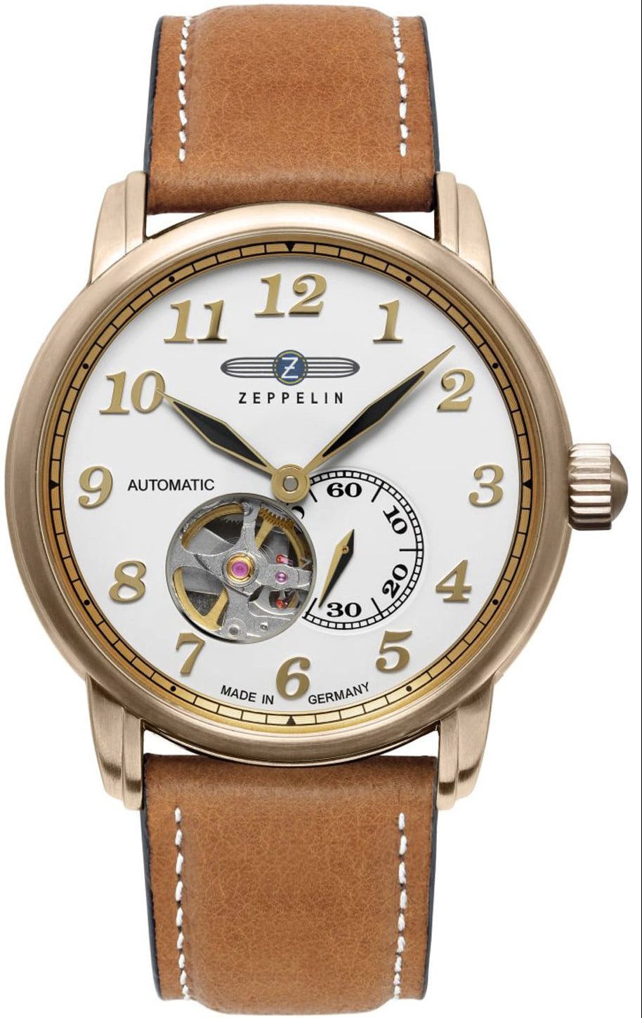 ZEPPELIN Automatikuhr Herrenuhr, Automatik mit offenem Herz, weißes Zifferblatt