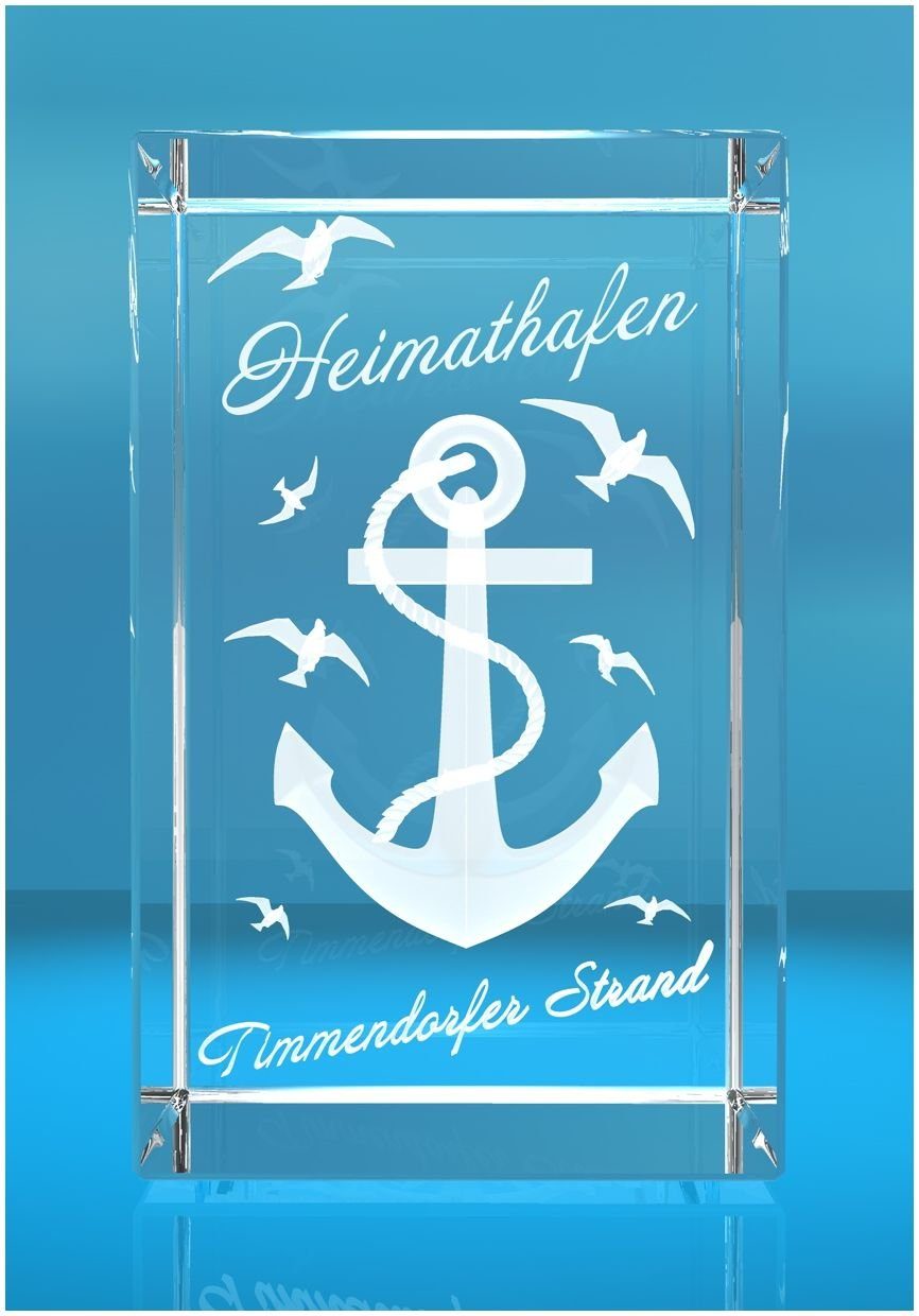 VIP-LASER Dekofigur 3D Glasquader I Heimathafen Timmendorfer-Strand, Hochwertige Geschenkbox, Made in Germany, Familienbetrieb