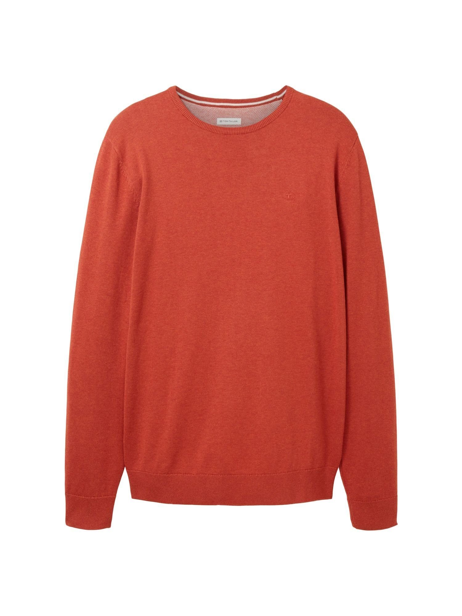 Rippbündchen Pullover mit Sweatshirt meliert rot (1-tlg) TOM TAILOR Sweatshirt