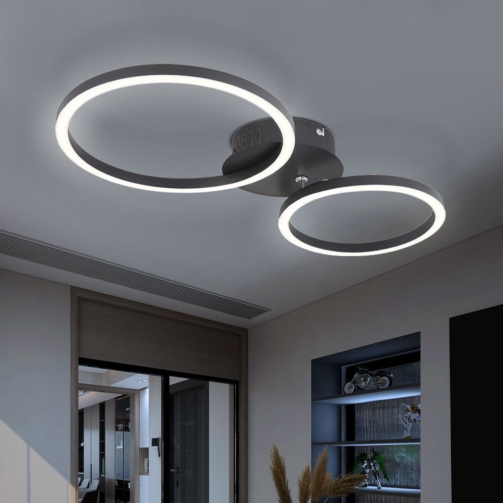 etc-shop LED Deckenleuchte, LED-Leuchtmittel Warmweiß, Design Deckenleuchte fest Ring schwarz verbaut, Wohnzimmerlampe, aus Deckenlampe