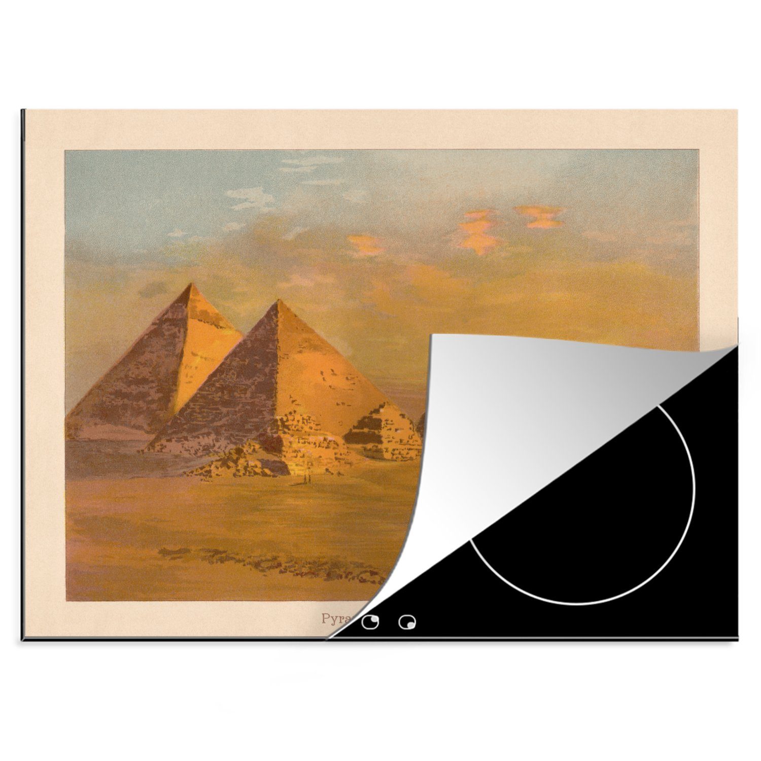 MuchoWow Herdblende-/Abdeckplatte Illustration der Pyramiden von Gizeh in Ägypten, Vinyl, (1 tlg), 70x52 cm, Mobile Arbeitsfläche nutzbar, Ceranfeldabdeckung | Herdabdeckplatten