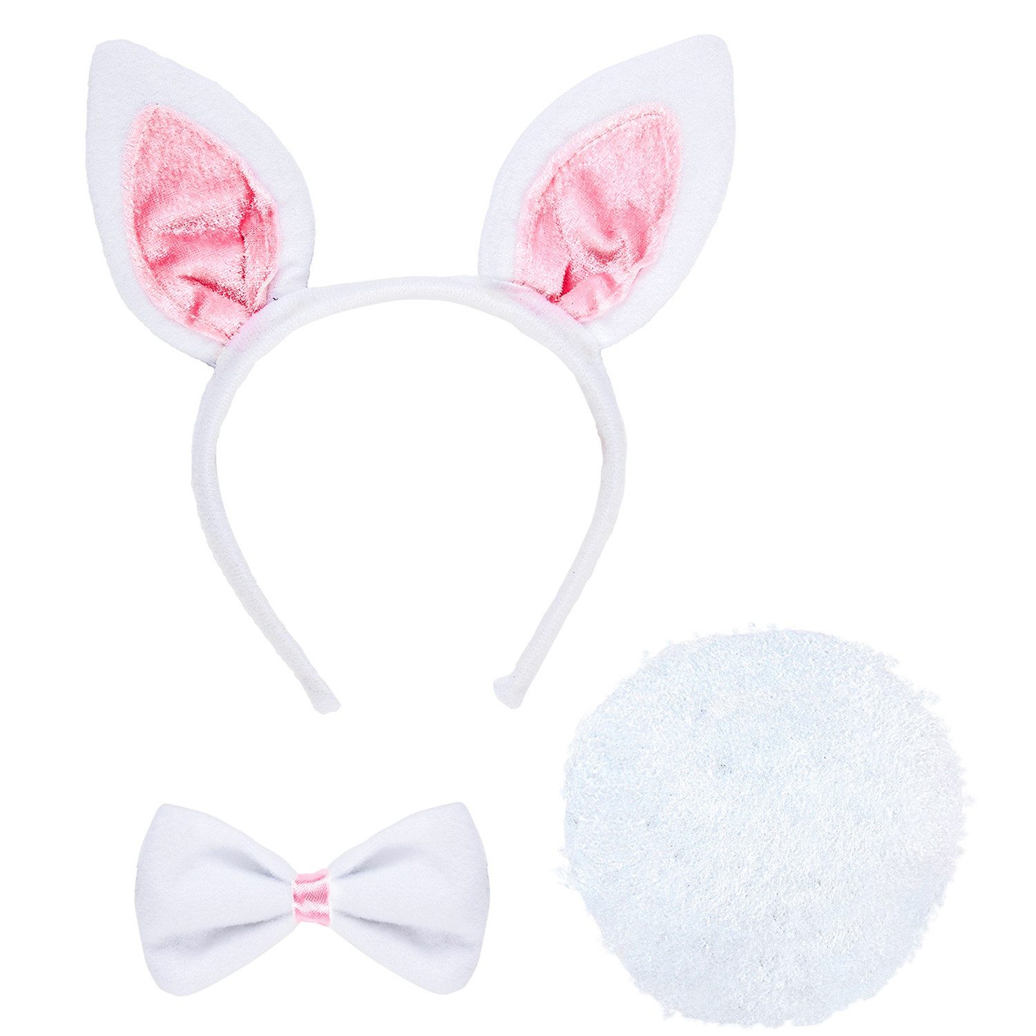 Kostüm Hase Kostüm Set 3-tlg. mit Haarreif, Weiß Rosa