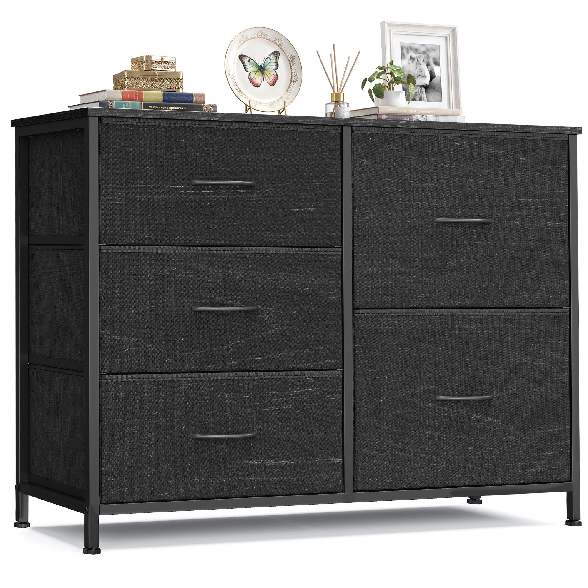SONGMICS Kommode mit Stoffschubladen, für Schlafzimmer, Wohnzimmer, Flur, Aufbewahrungsschrank mit 5 Schubladen, 98,7 x 30 x 74,7 cm