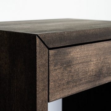 Woodek Design Nachttisch HUGO mit Schublade, Moderne und Stilvolle Nachtkonsole (Ablagetisch aus schwarzer Birke, 1-St., Grifflose Nachtkommode), Skandinavischer Wandschrank