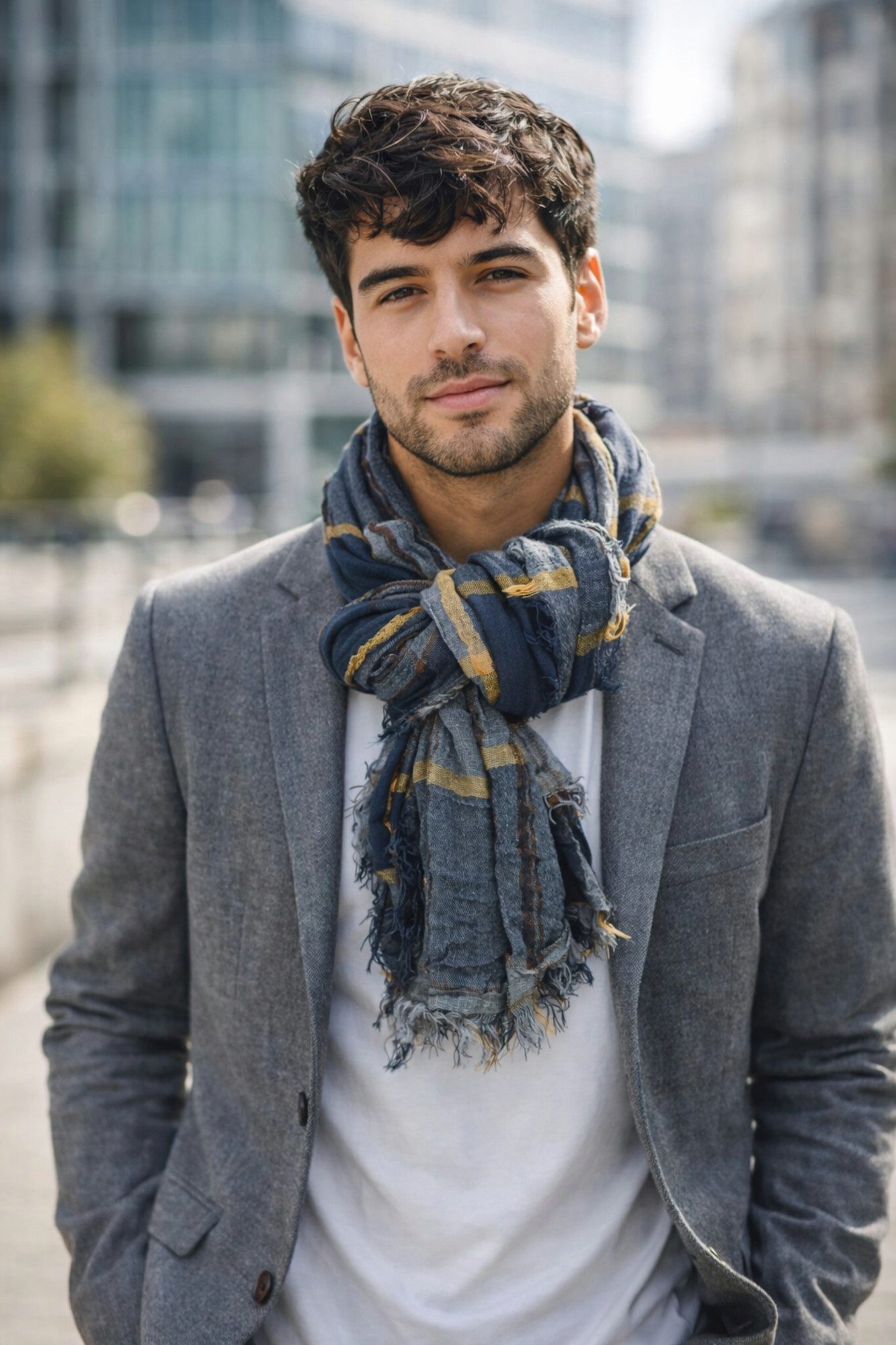 Ella Jonte Modeschal, edler weicher Herrenschal mit Streifen-Design – 100% Viskose