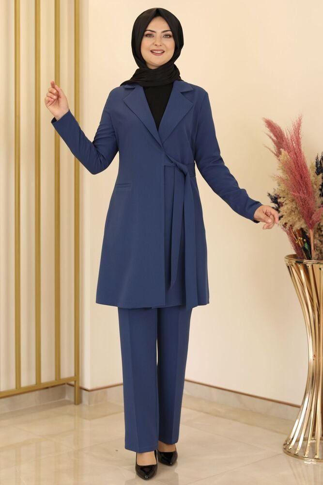 Zweiteiler Hijab Anzug Dress Tunika (2teilig, Damen Fashion Anzug Set) Modest Blau Anzug Anzug Modavitrini