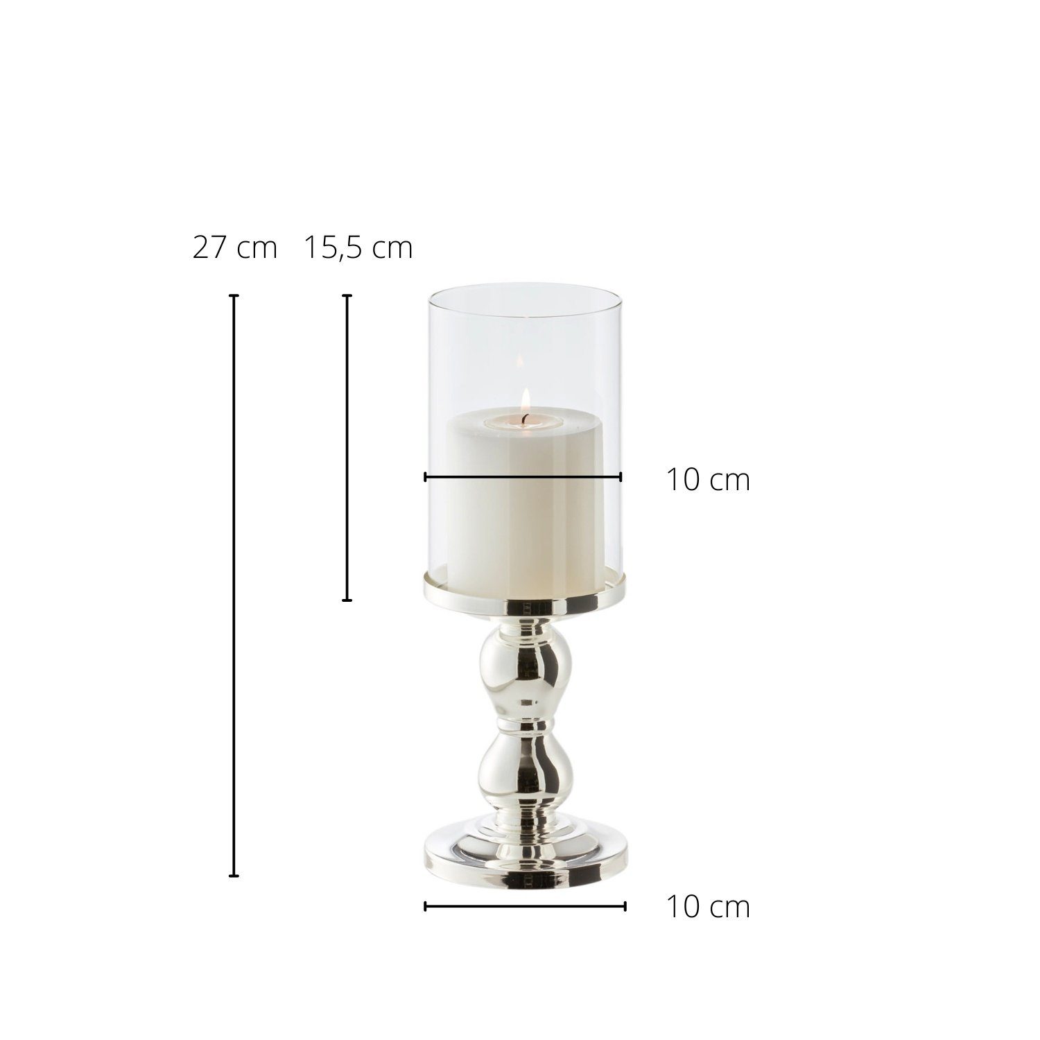 Mascha, Design, 27 und cm versilbert Höhe anlaufgeschützt, Stumpenkerzen, im Kerzenhalter Kerzenleuchter Kerzenständer für modernen EDZARD