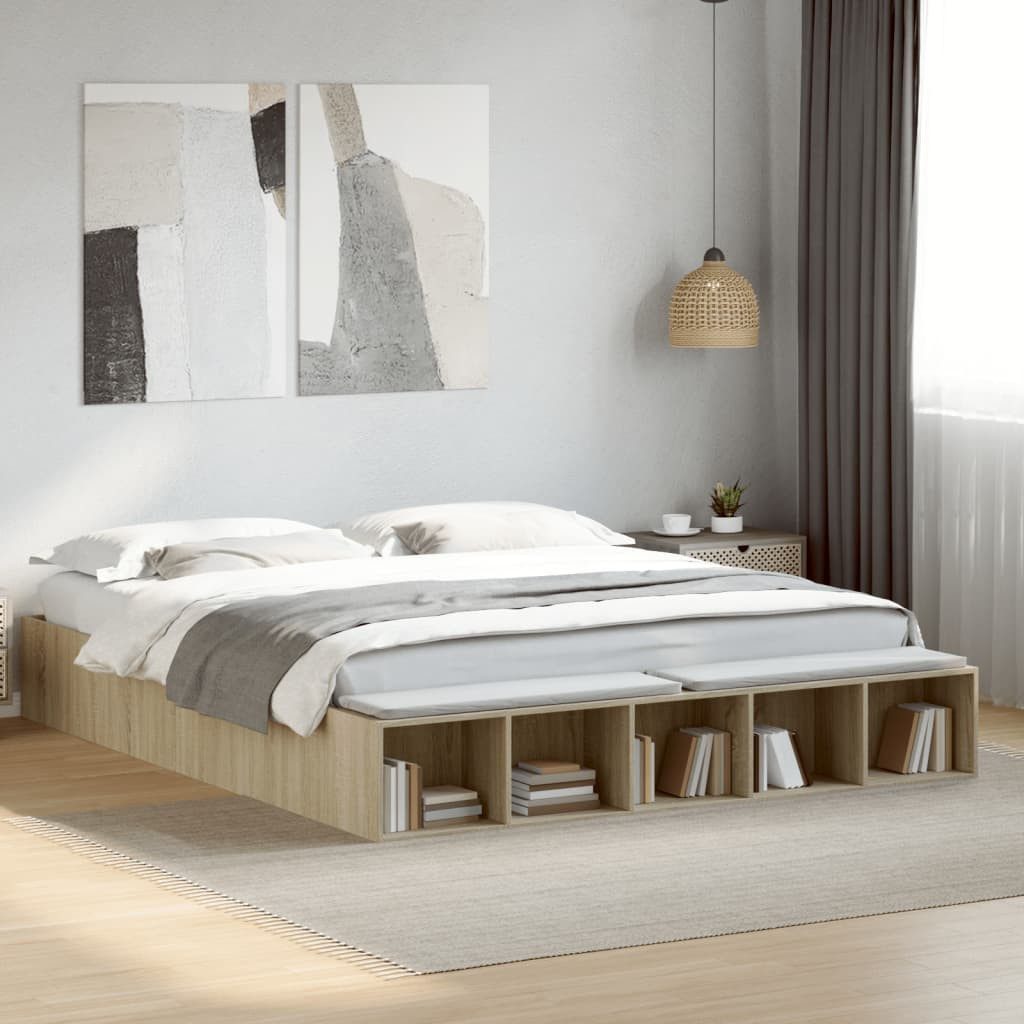 vidaXL Bett, Bettgestell Sonoma-Eiche 180x200 cm Holzwerkstoff günstig online kaufen