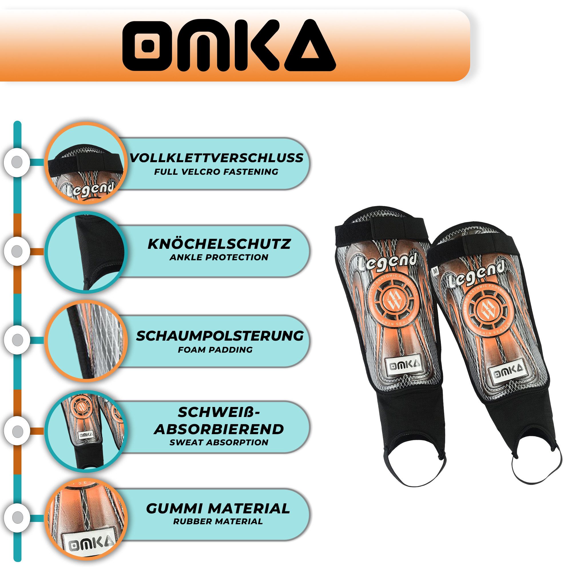 OMKA Fußball Schienbeinschoner OK400, Shinguard Schienbeinschoner Fußball-Schützer – Bild 5 von 5