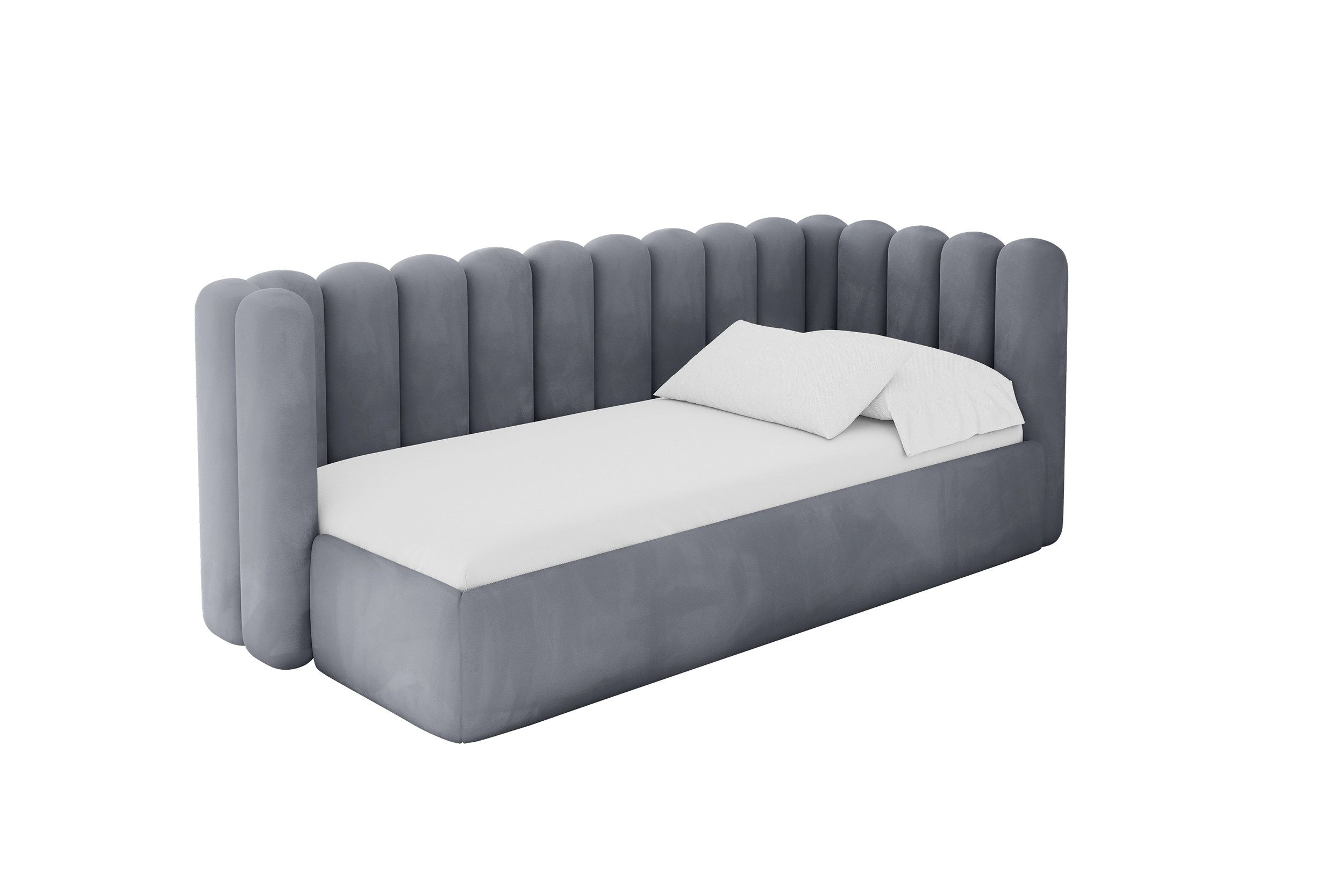 ALTDECOR Jugendbett HUGY (Jugendbett mit Bettkasten und Lattenrost, Polsterbett ohne Matratze), Einzelbett mit Stauraum, Bett mit Kopfteil