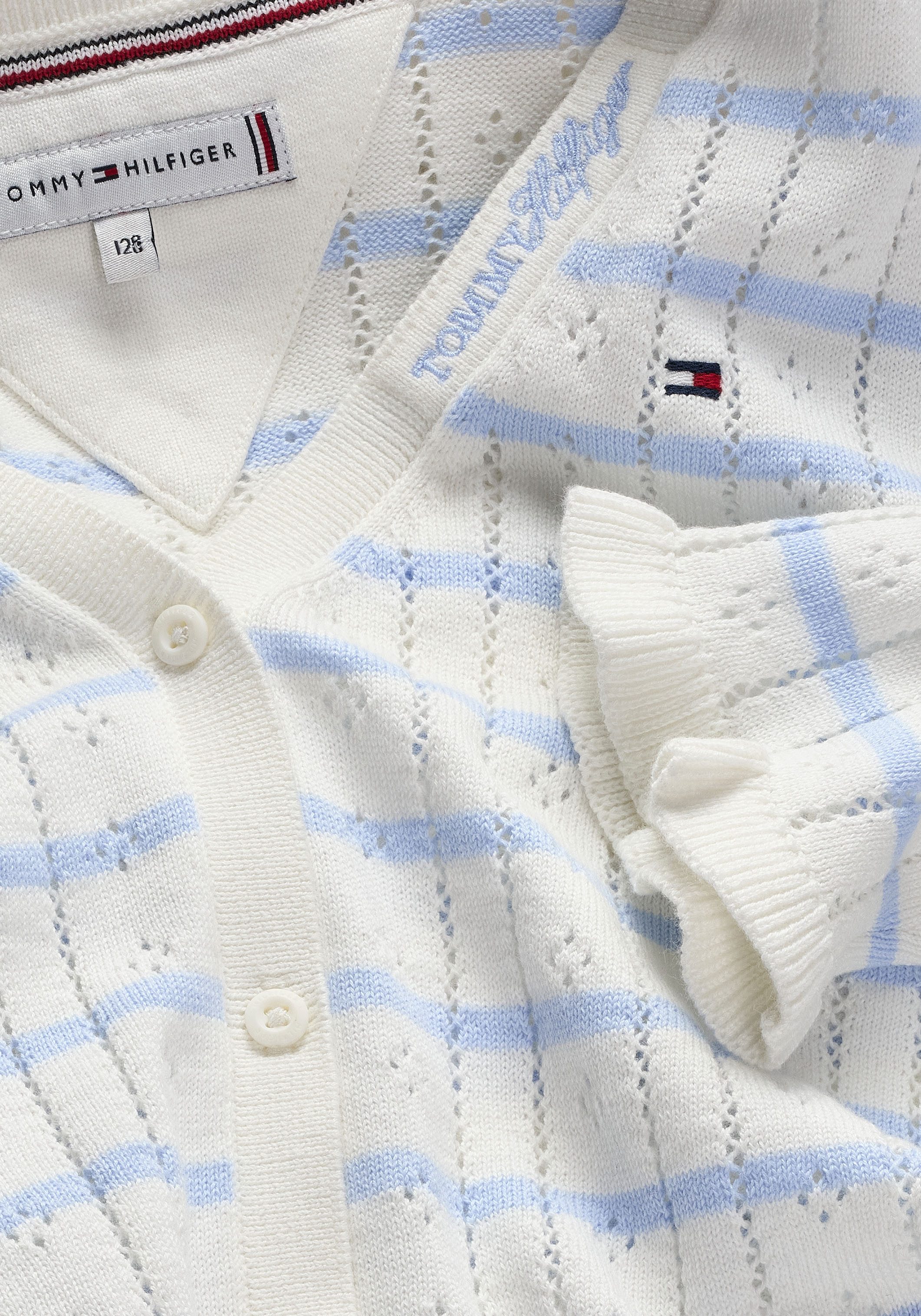 Tommy Hilfiger Strickjacke POINTELLE CARDIGAN Kinder bis 16 Jahre, mit Rüschen, regular fit