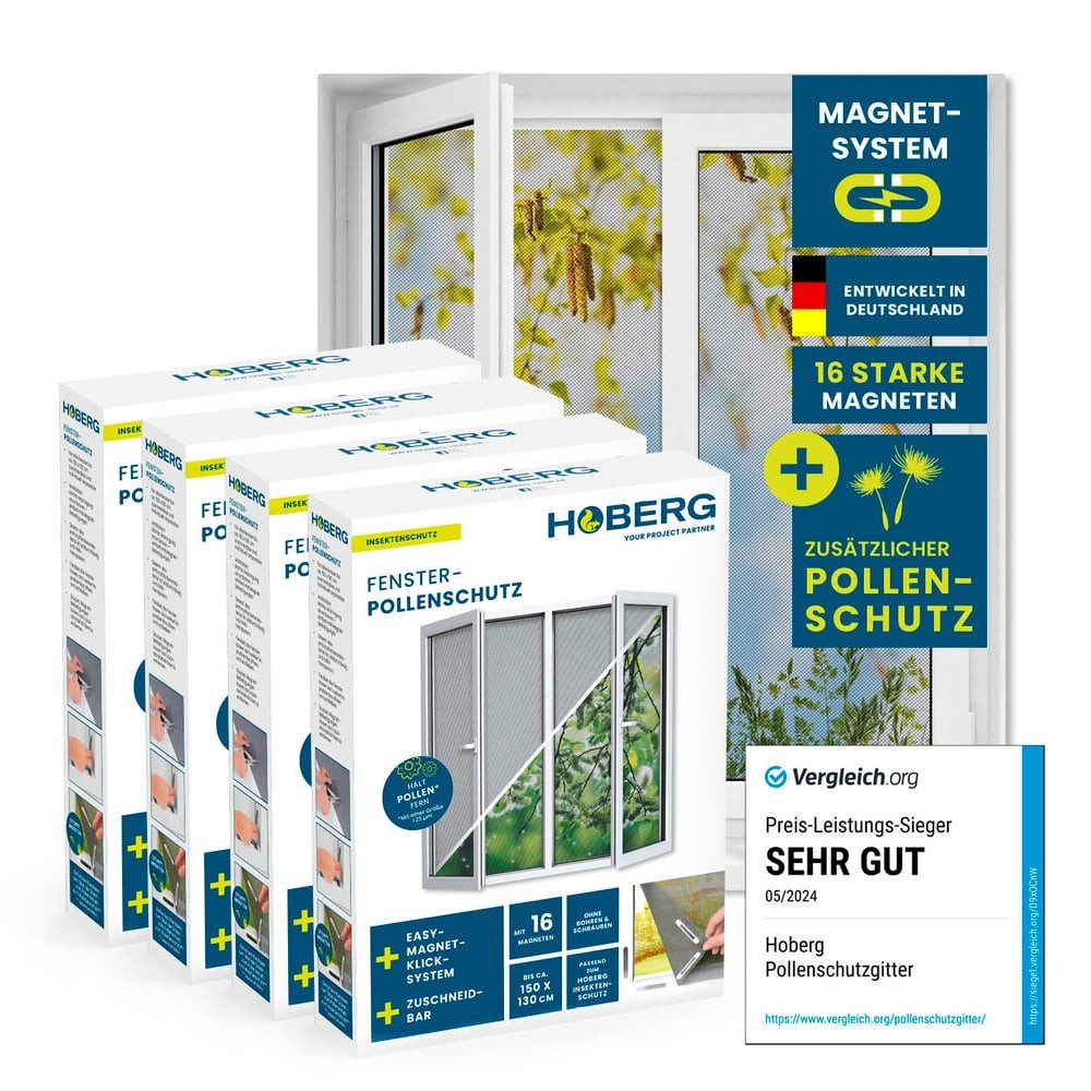 Hoberg Insektenschutz-Fensterrahmen Fliegengitter Moskitonetz inkl. Pollenschutz 150x130cm, (4-St), Fliegennetz, individuell zuschneidbar