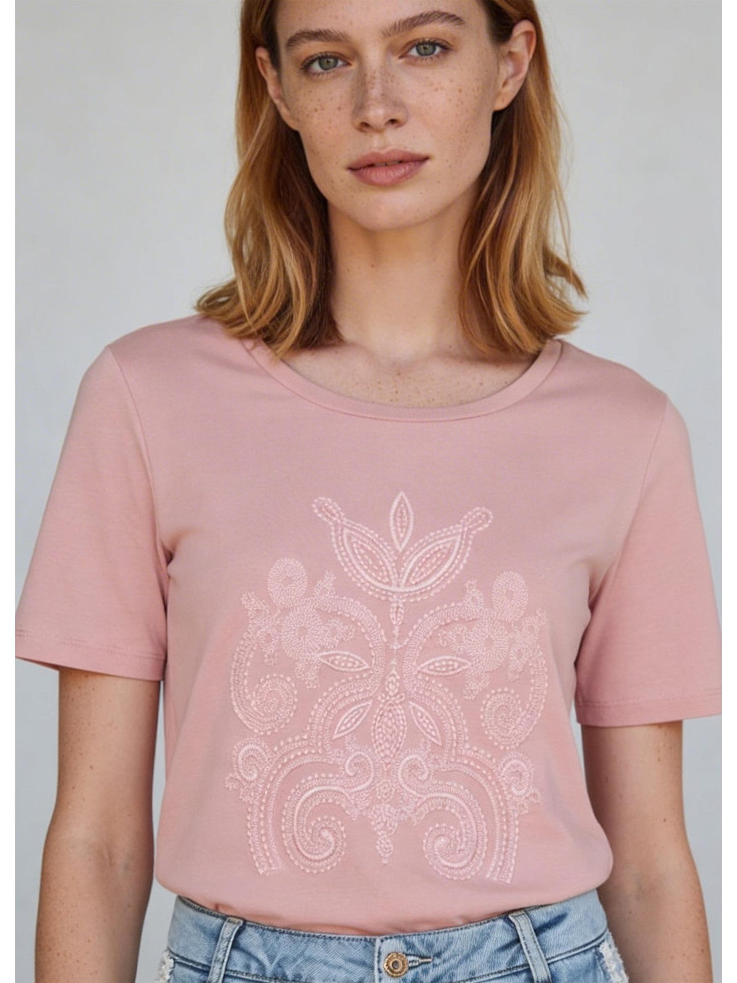 MORE&MORE Kurzarmshirt besticktes Kurzarmshirt