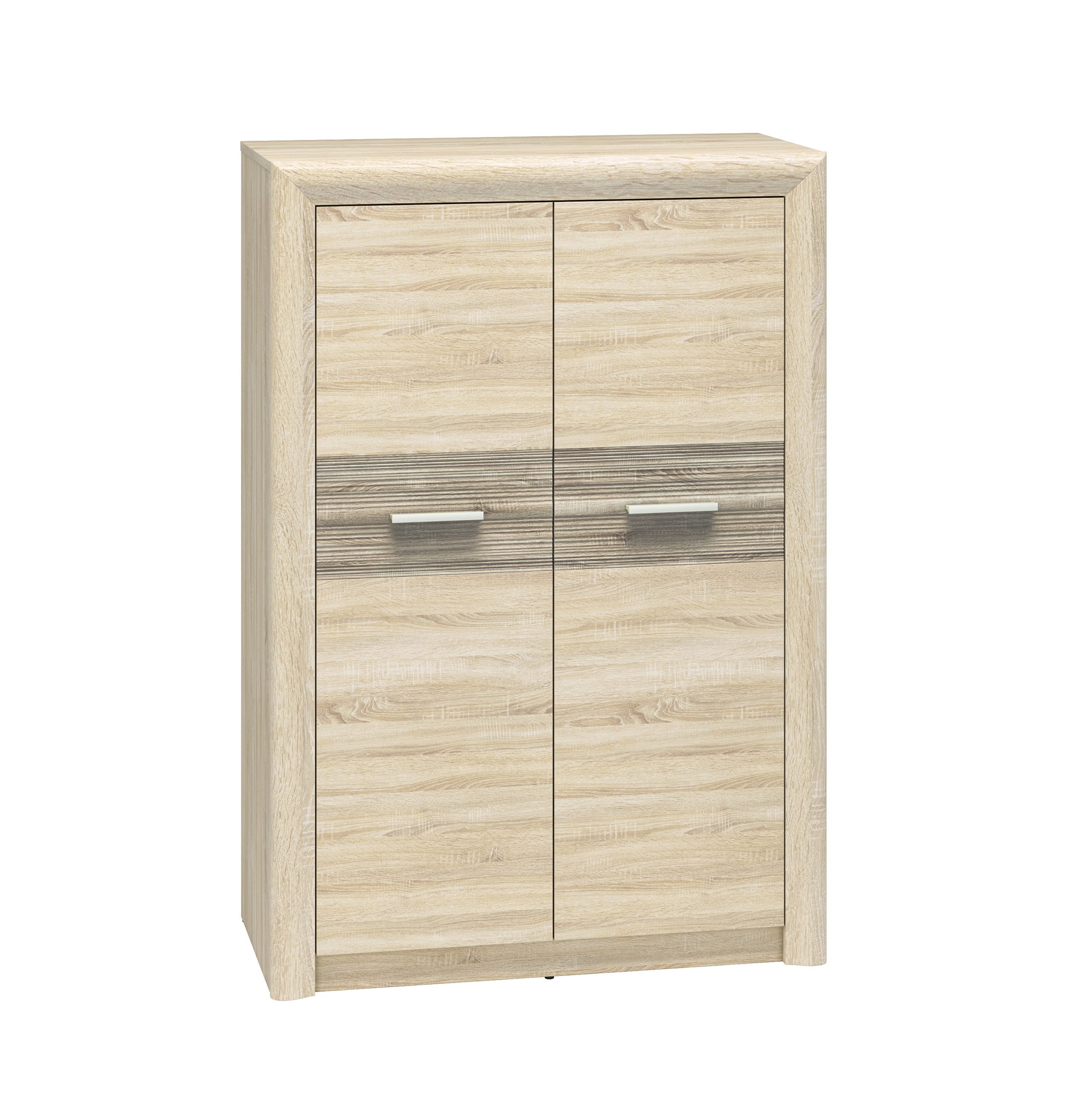Feldmann-Wohnen Highboard Castel (2 Türen, innen 3 Holzböden, 1 St., formschöne champagnerfarbenen Kunststoffgriffe), 92x43x133cm Sonoma Eiche hell / Sonoma Eiche Trüffel