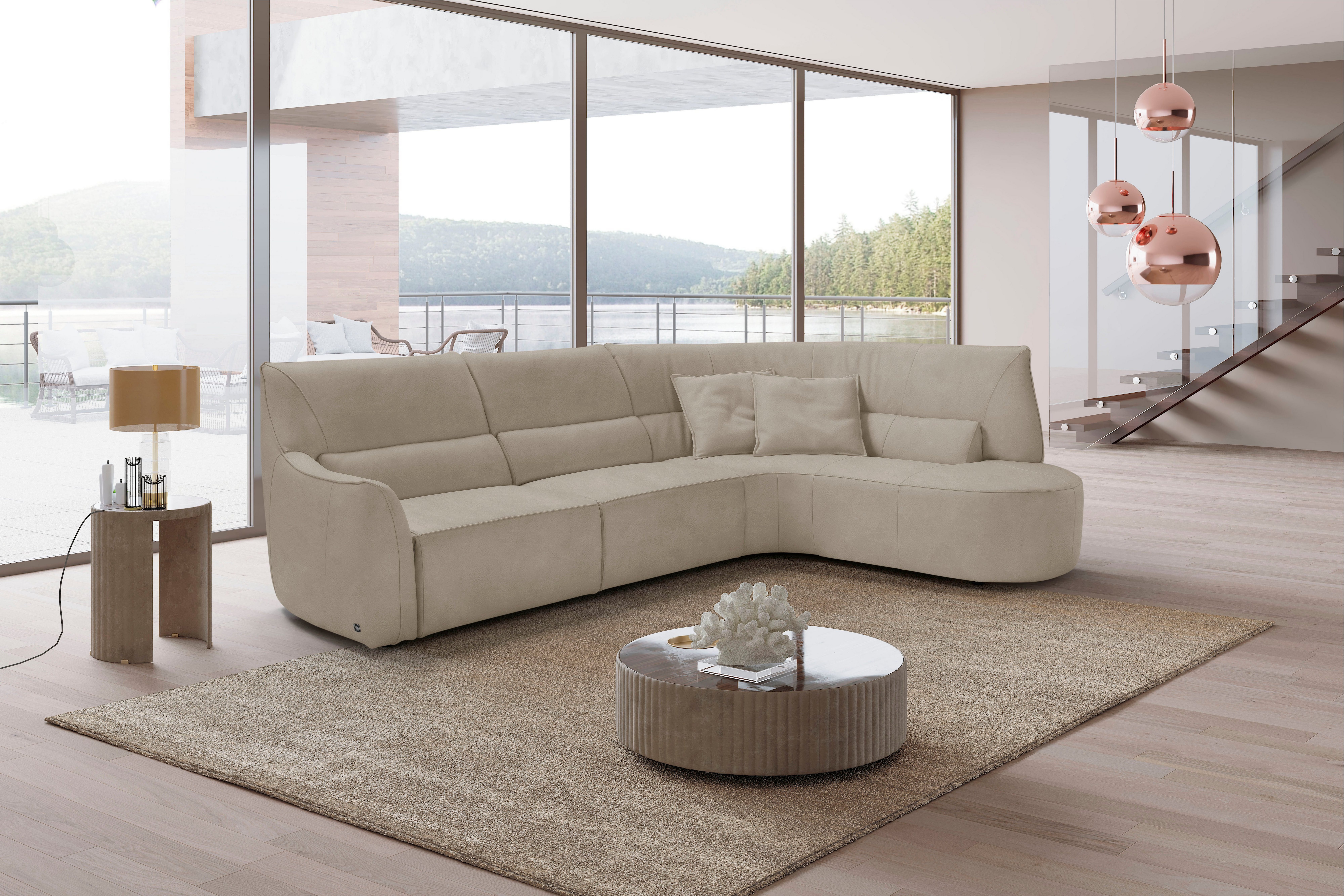 Egoitaliano Ecksofa Puffy, extravagant & edel, Retro Designsofa, hoher Sitzkomfort, L-Form, mit Ottomane, wahlweise mit und ohne elektrischer Relaxfunktion