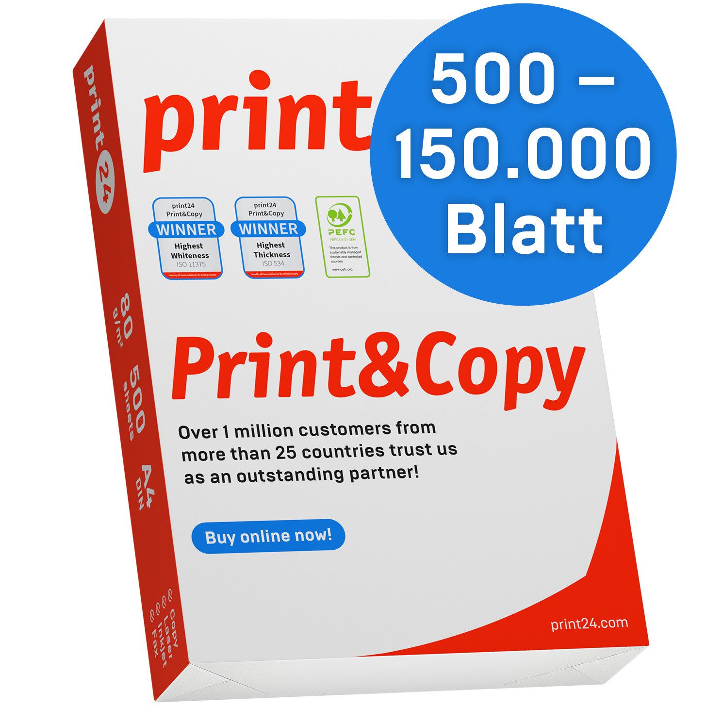 print24 Drucker- und Kopierpapier Kopierpapier 500 - 150000 Blatt A4 80g Premium PEFC zertifiziert