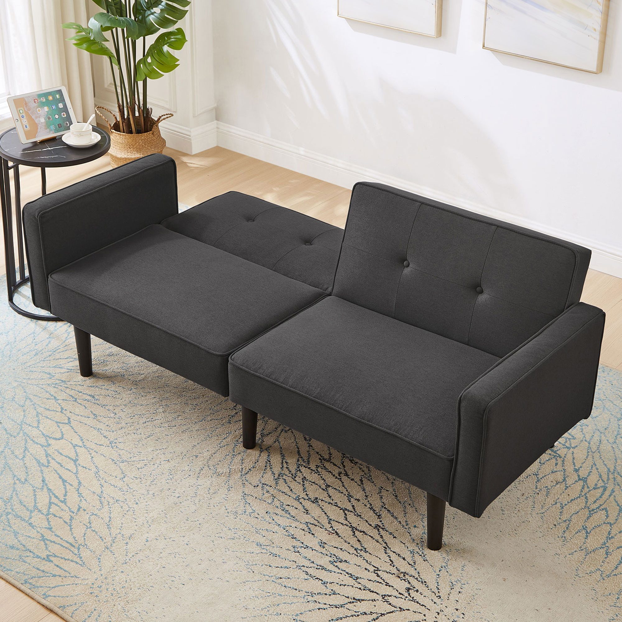 Refined Living Schlafsofa 2-in-1-Sofabett, Zweisitzer-Sofa, mit verstellbaren Rückenlehnen, Multifunktionales Sofa, Gästebett, Sofa mit 6 Holzfüßen, Kleines Schlafsofa, Platzsparendes Sofa,Atmungsaktiver Baumwoll-Leinen-Stoff, Individuell verstellbare Doppelrückenlehnen, Baumwoll-Leinen Sofa, mit Schlaffunktion, Klappsofa, Relaxsofa 1 Teile, für Kleine Wohnungen, Gästezimmer, Wohnzimmer,Homeoffice