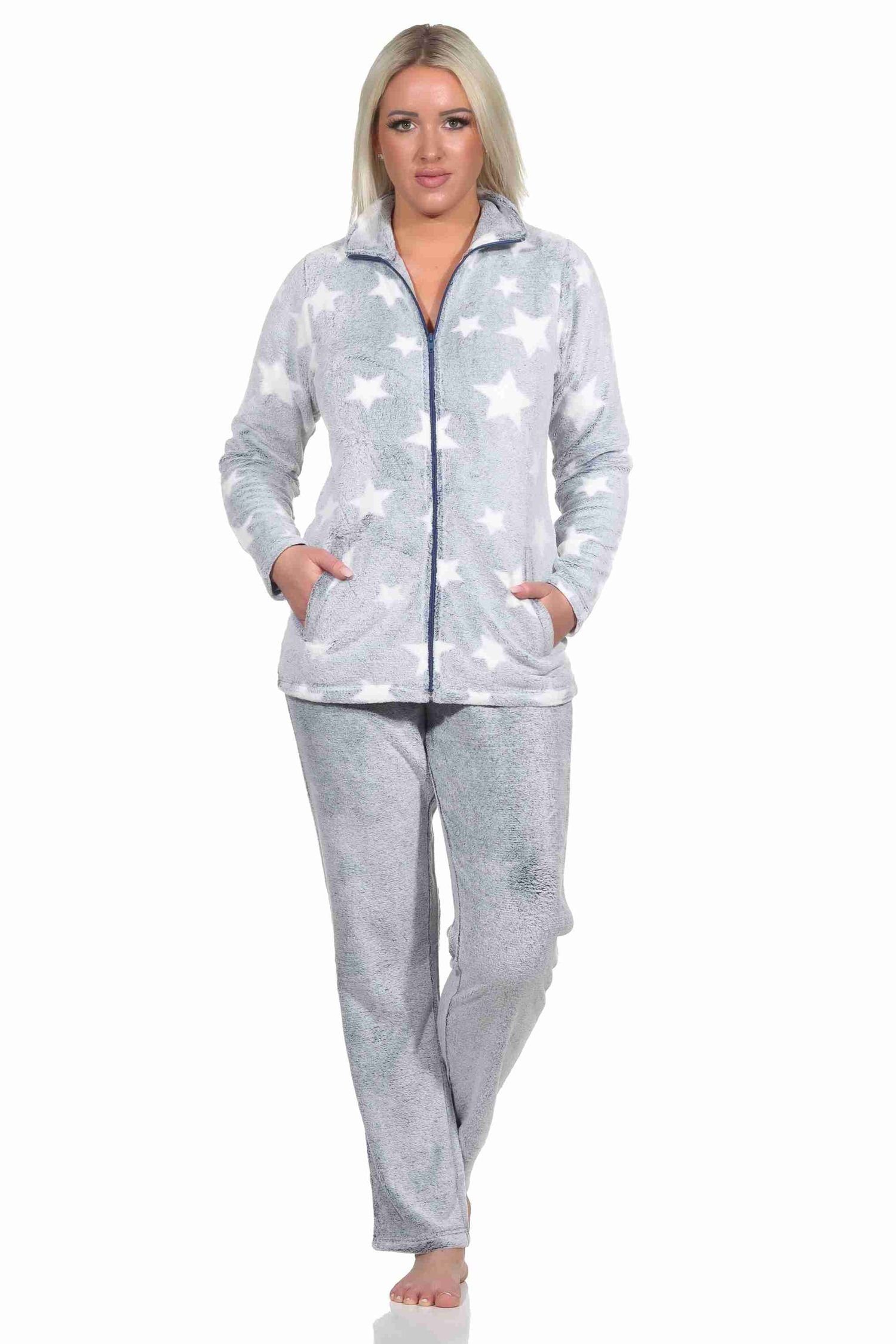 Normann Relaxanzug Damen Hausanzug in Sterneoptik aus kuschelig warmen Coralfleece