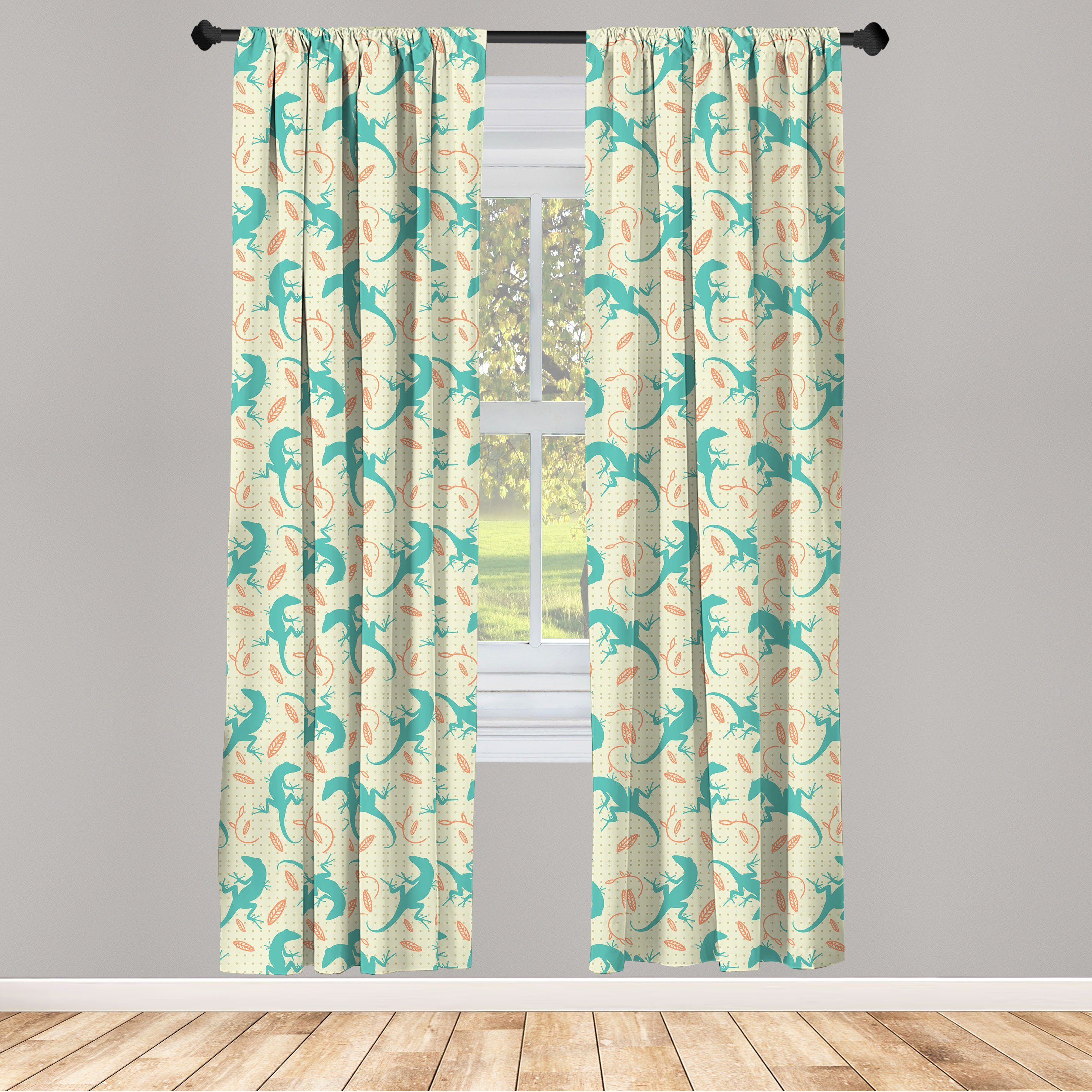 Microfaser, Gecko Gardine Vorhang Schlafzimmer mit Wohnzimmer Reptilien Blättern Dekor, für Abakuhaus,