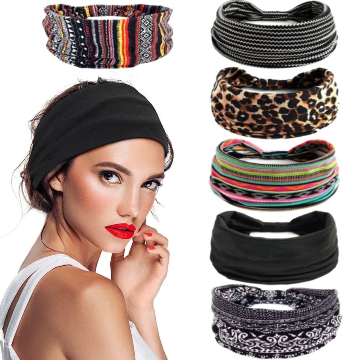 BOTC Stirnband Damen Boho Stirnbänder Kopfband elastisch weich (6-teiliges Set, Sport Yoga Haarbändern) Haarband, Damenhaarbänder – 23*10CM, 6 Farbmischungen | Stirnbänder