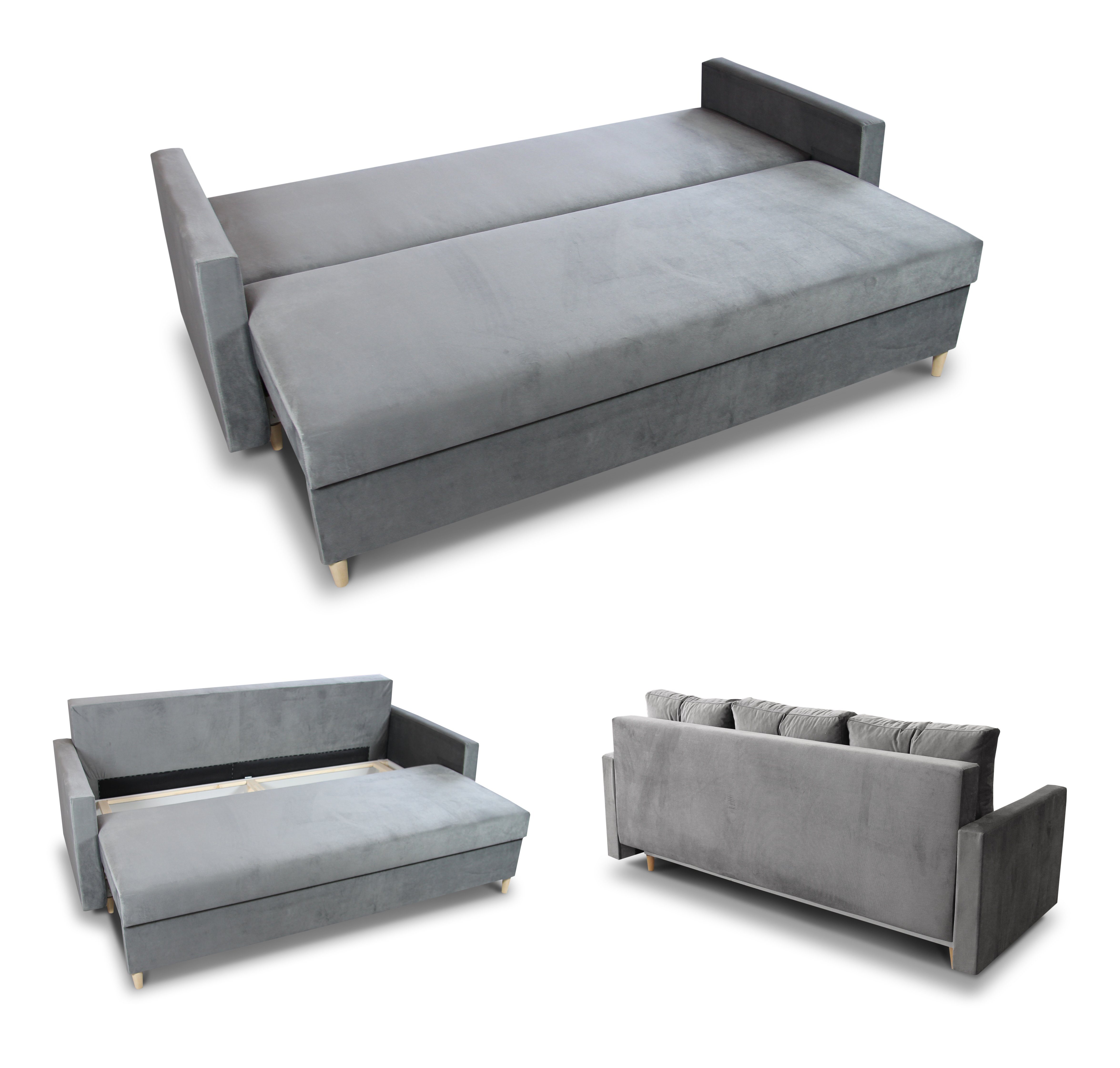 Sofnet Schlafsofa Rico, mit Schlaffunktion und Bettkasten, Bettsofa mit Holzfüße und Bonell-Ferderkern