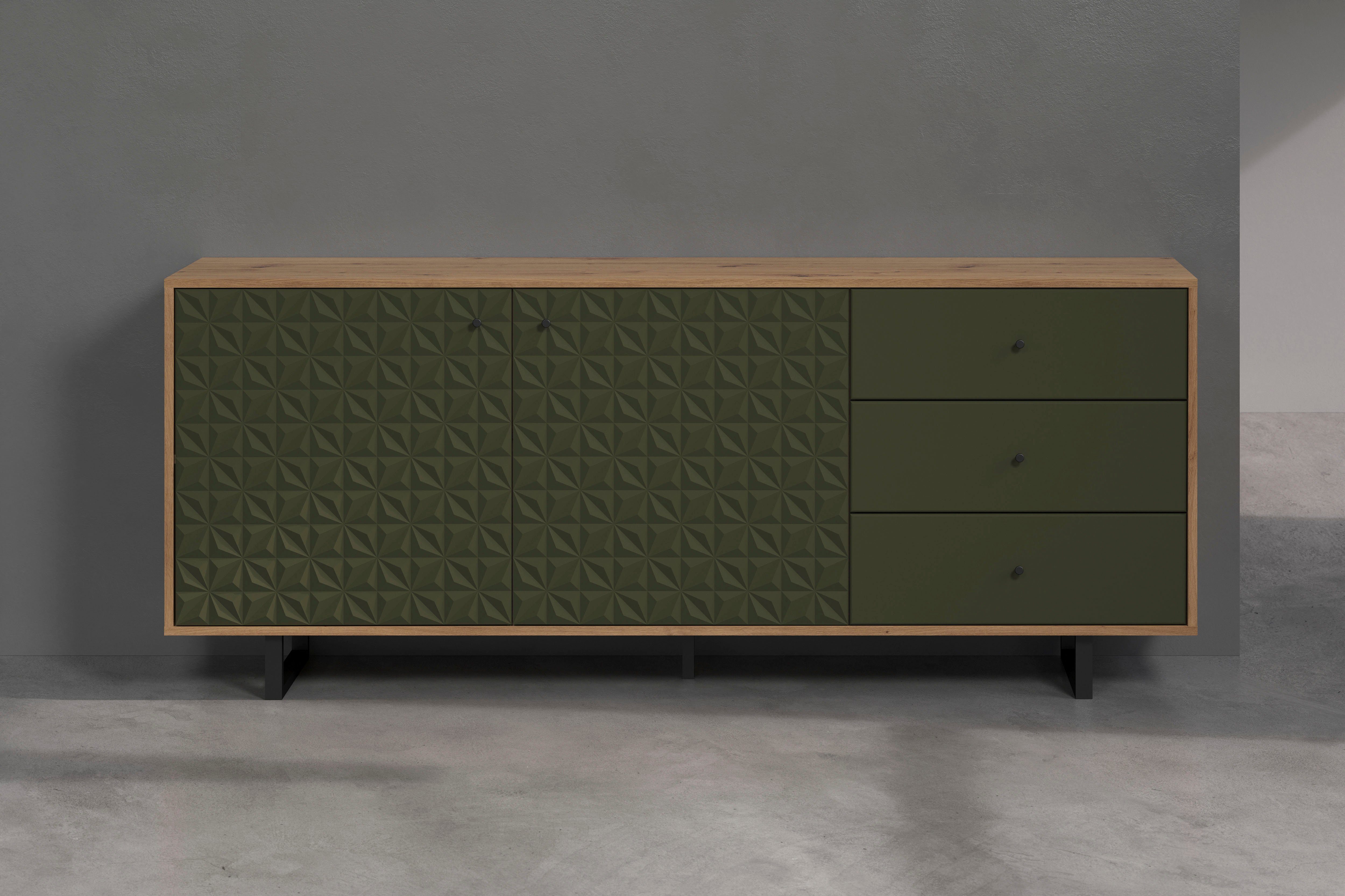 Places of Style Sideboard Ferretti, Wohnzimmerkommode mit besonderer Fräsung und Füße/Griffe aus Metall