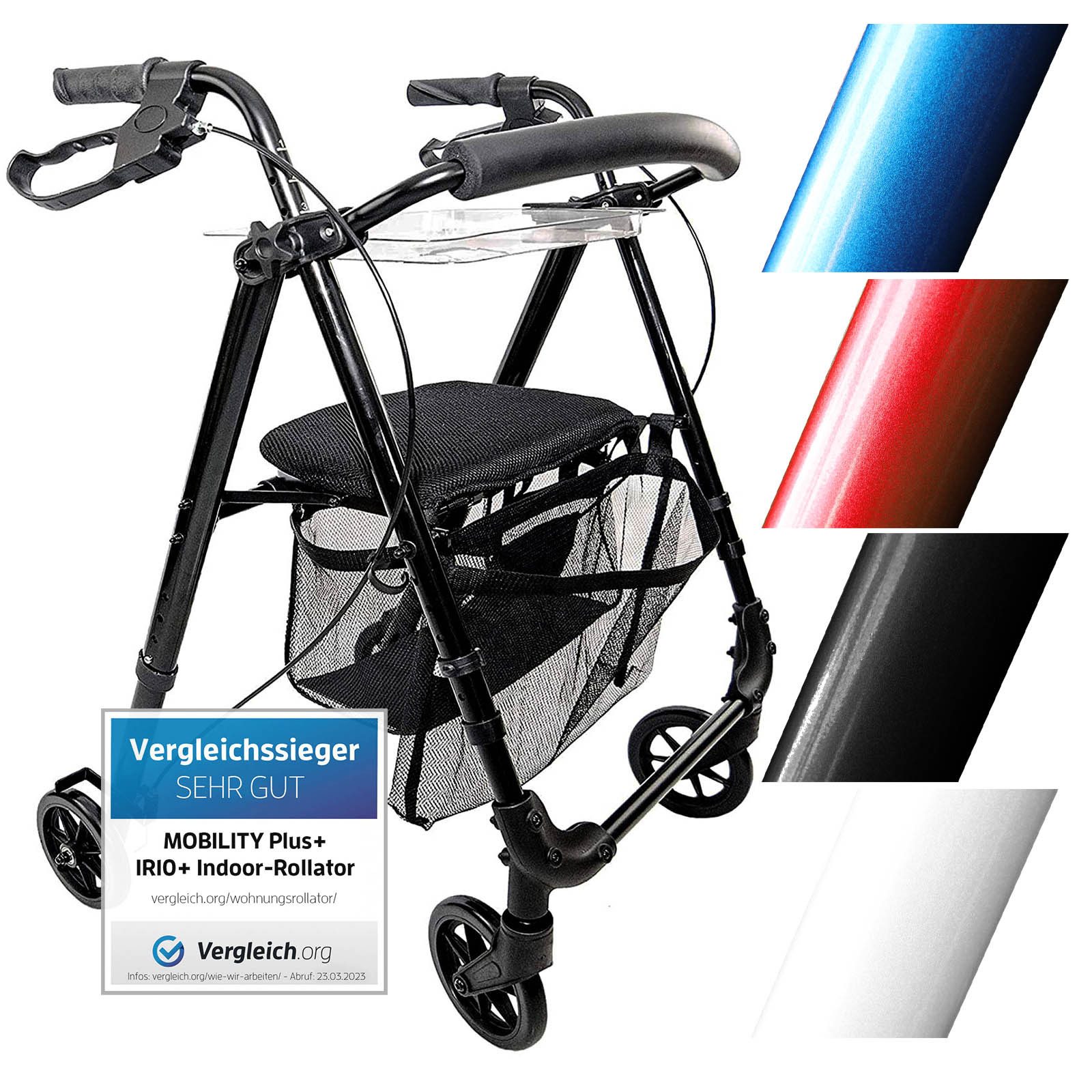 MOBILITY Plus+ Rollator IR10+ - Wohnungsrollator mit Tablett, Indoor Gehwagen - Leichgewicht, schmal und kompakt, klappbar, variabel
